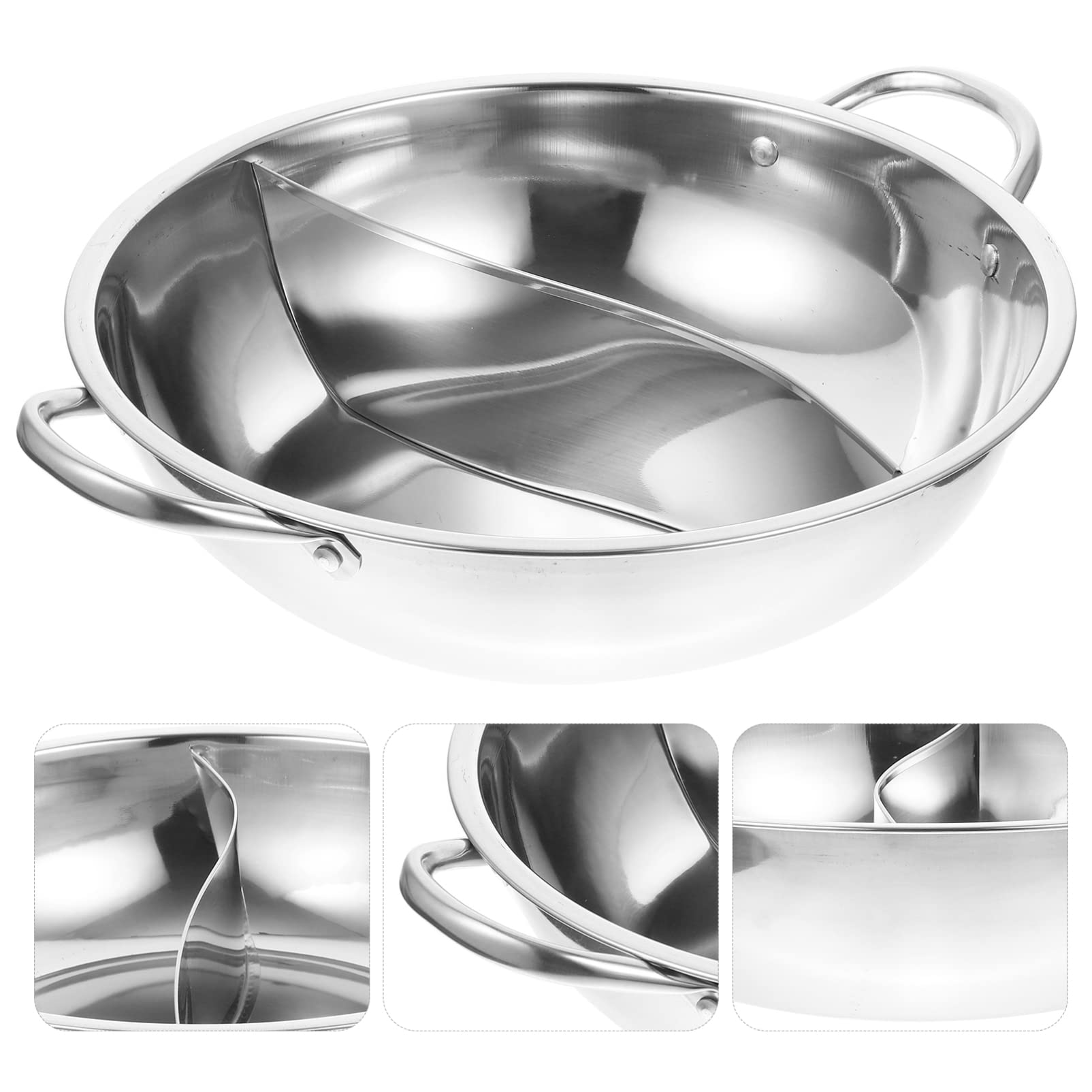BIUDECO Mandarin Pot Hot Pot Divided Pan Stainless Steel Fry Pan with Lid Korean Cookware Household Cooking Utensil Suki - View 6 of 9