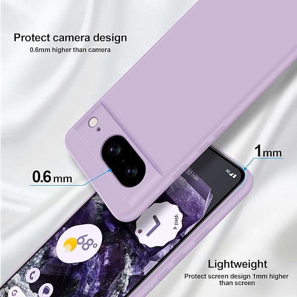 GiiYoon GiiYoon Silicone Case for Google Pixel 8 Full Body Soft Touch Shockproof Cover with Camera Protection and Microfiber Lining Purple - View 5 of 11