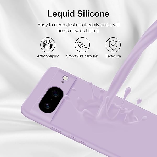 GiiYoon GiiYoon Silicone Case for Google Pixel 8 Full Body Soft Touch Shockproof Cover with Camera Protection and Microfiber Lining Purple - View 6 of 11