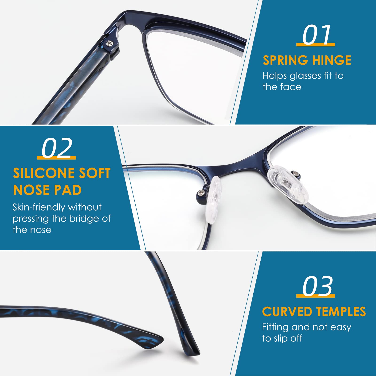 HIYANJN HIYANJN 4 Pack Reading Glasses Blue Light Blocking Metal Frame Eyeglasses for Men and Women 2.75 Strength - View 5 of 7