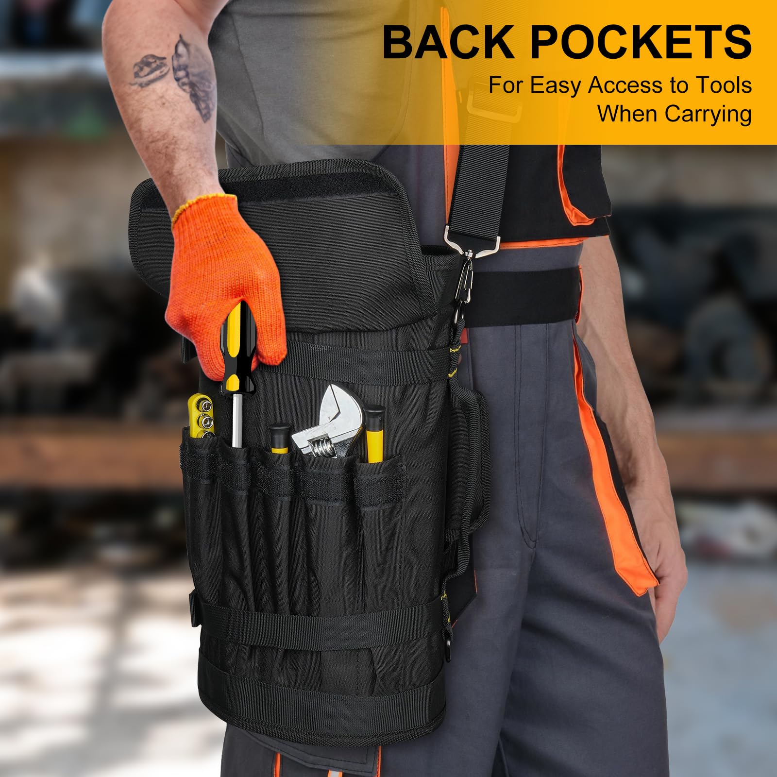 LEFOR·Z Large Roll Up Tool Bag Organizer with 13 Pockets Heavy Duty Portable Storage Carrier for Men Mechanic Electrician and Hobbyist Black - View 3 of 6