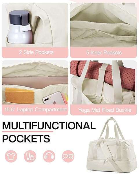 BAGSMART Stylish Weekender Bags for Women: BAGSMART Travel Duffel with Shoe Compartment & Toiletry Bag - Perfect Carry-On for Airlines - View 5 of 9