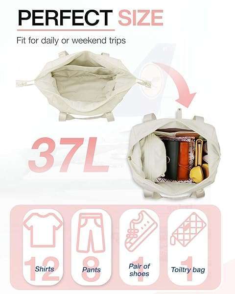 BAGSMART Stylish Weekender Bags for Women: BAGSMART Travel Duffel with Shoe Compartment & Toiletry Bag - Perfect Carry-On for Airlines - View 7 of 9