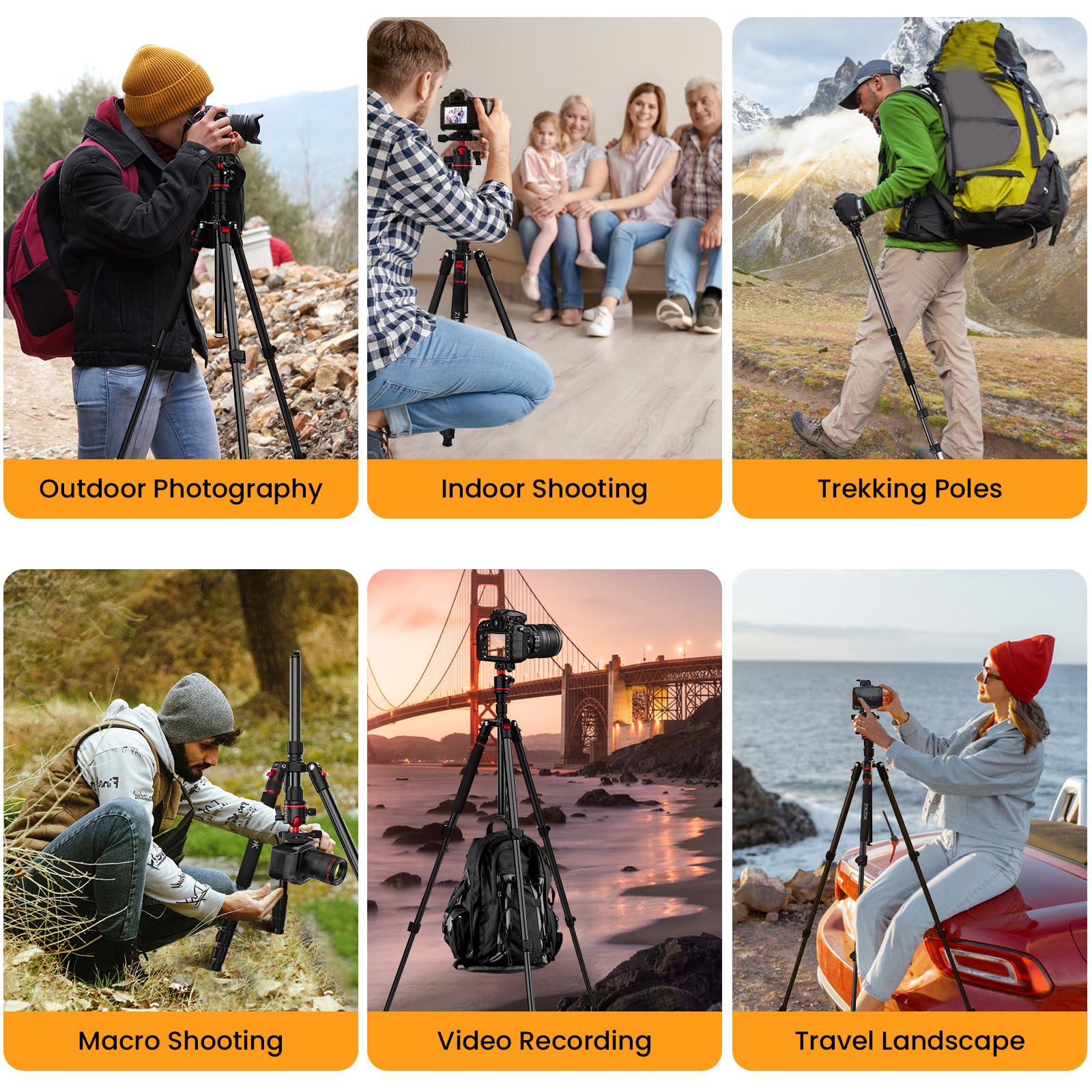 ZIKZOK 70 Inch Professional Aluminum Tripod and Monopod with 360 Degree Ball Head Adjustable Lightweight Travel Tripod for Camera Phone and Tablet - View 2 of 9