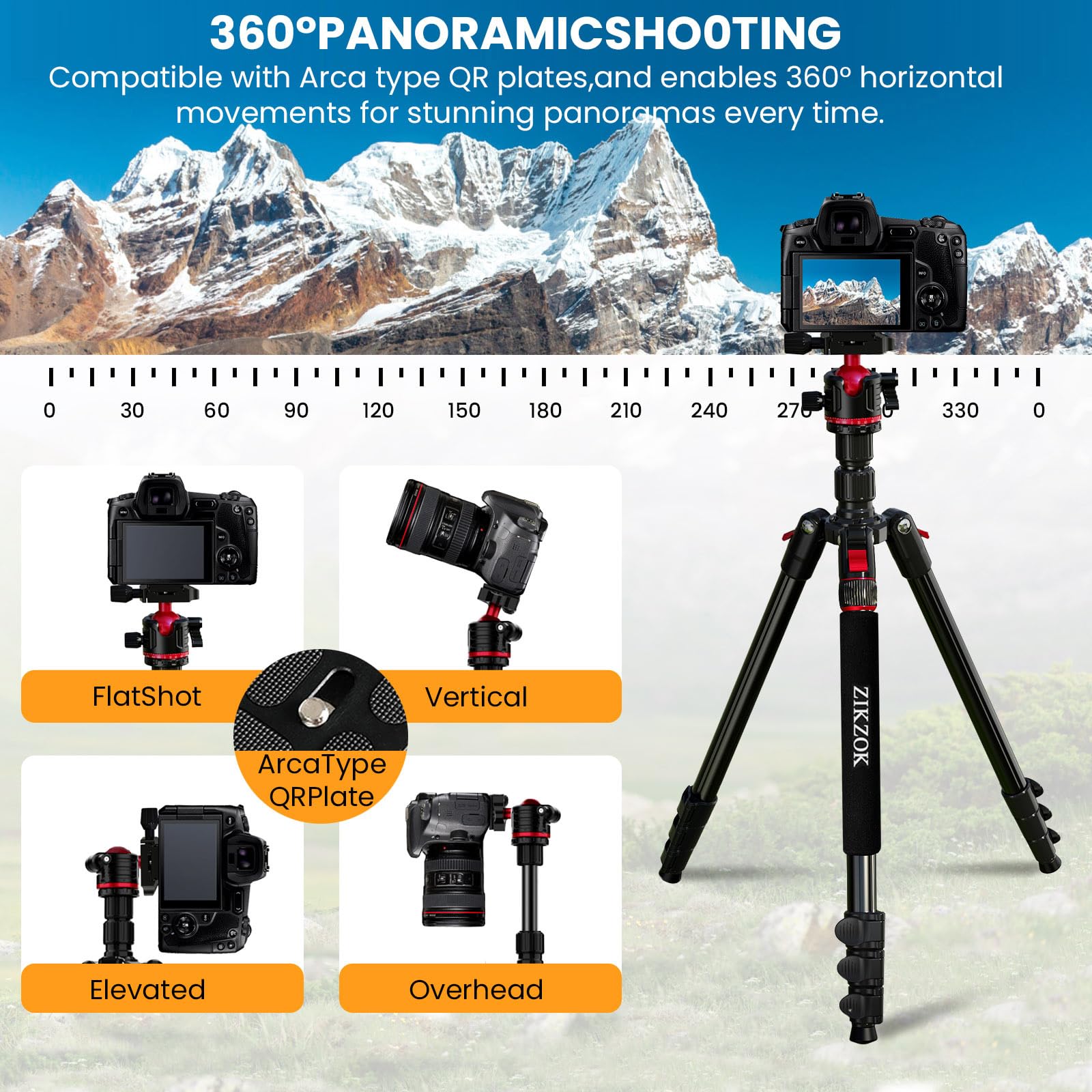 ZIKZOK 70 Inch Professional Aluminum Tripod and Monopod with 360 Degree Ball Head Adjustable Lightweight Travel Tripod for Camera Phone and Tablet - View 6 of 9