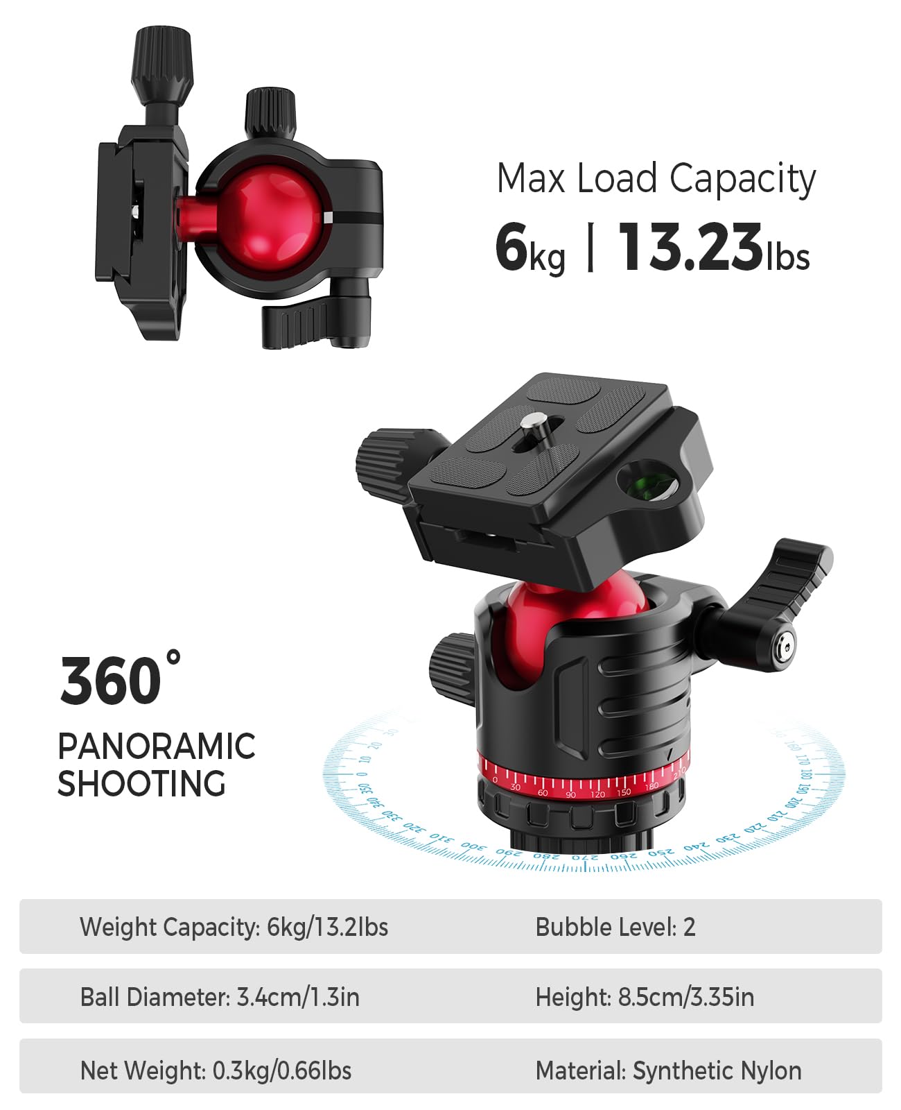 ZIKZOK 70 Inch Professional Aluminum Tripod and Monopod with 360 Degree Ball Head Adjustable Lightweight Travel Tripod for Camera Phone and Tablet - View 8 of 9