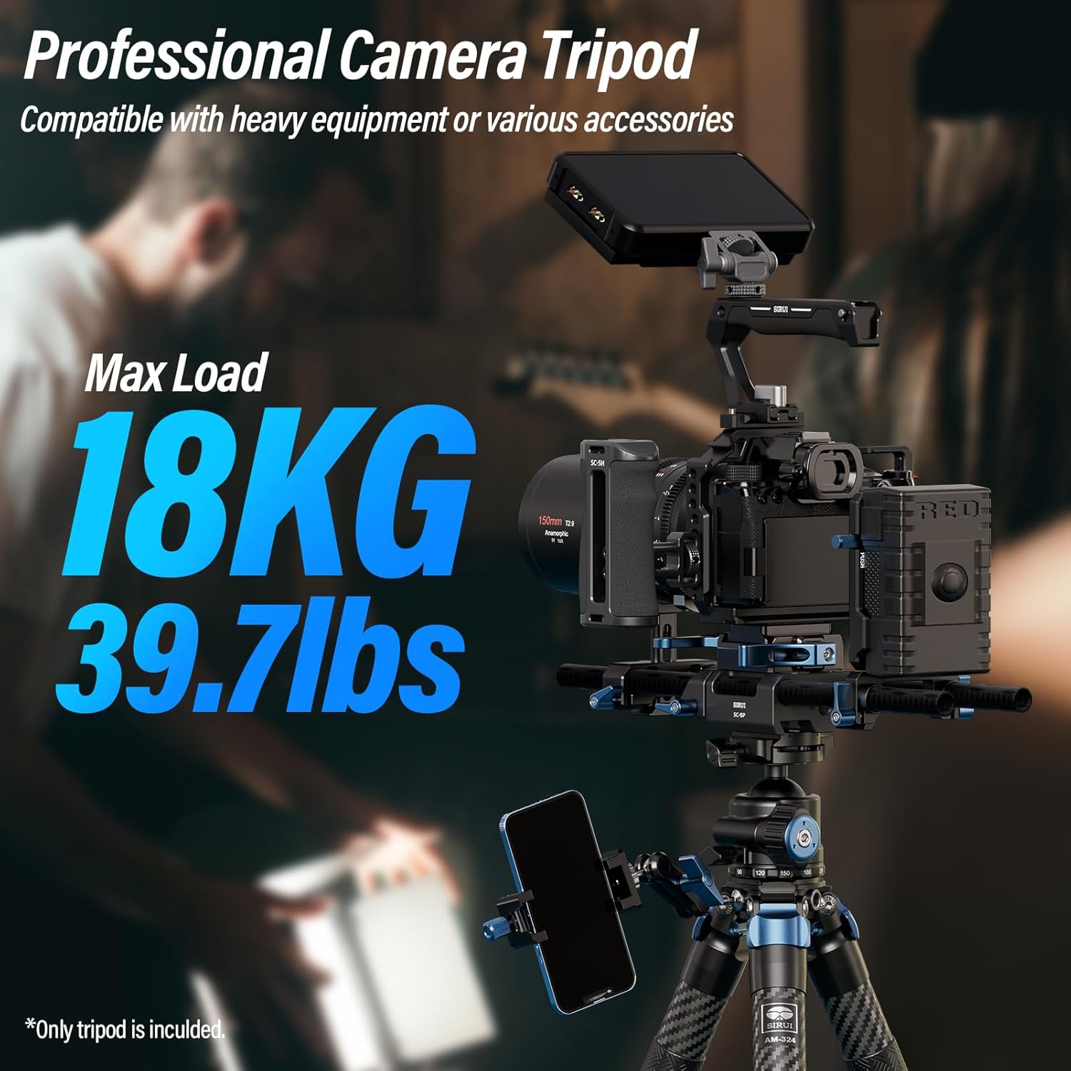 Sirui SIRUI AM-324 Professional Carbon Fiber Tripod 57 Inch for Mirrorless DSLR Cameras 4 Section Max Load 39.8lbs Ideal for Photographers - View 2 of 9