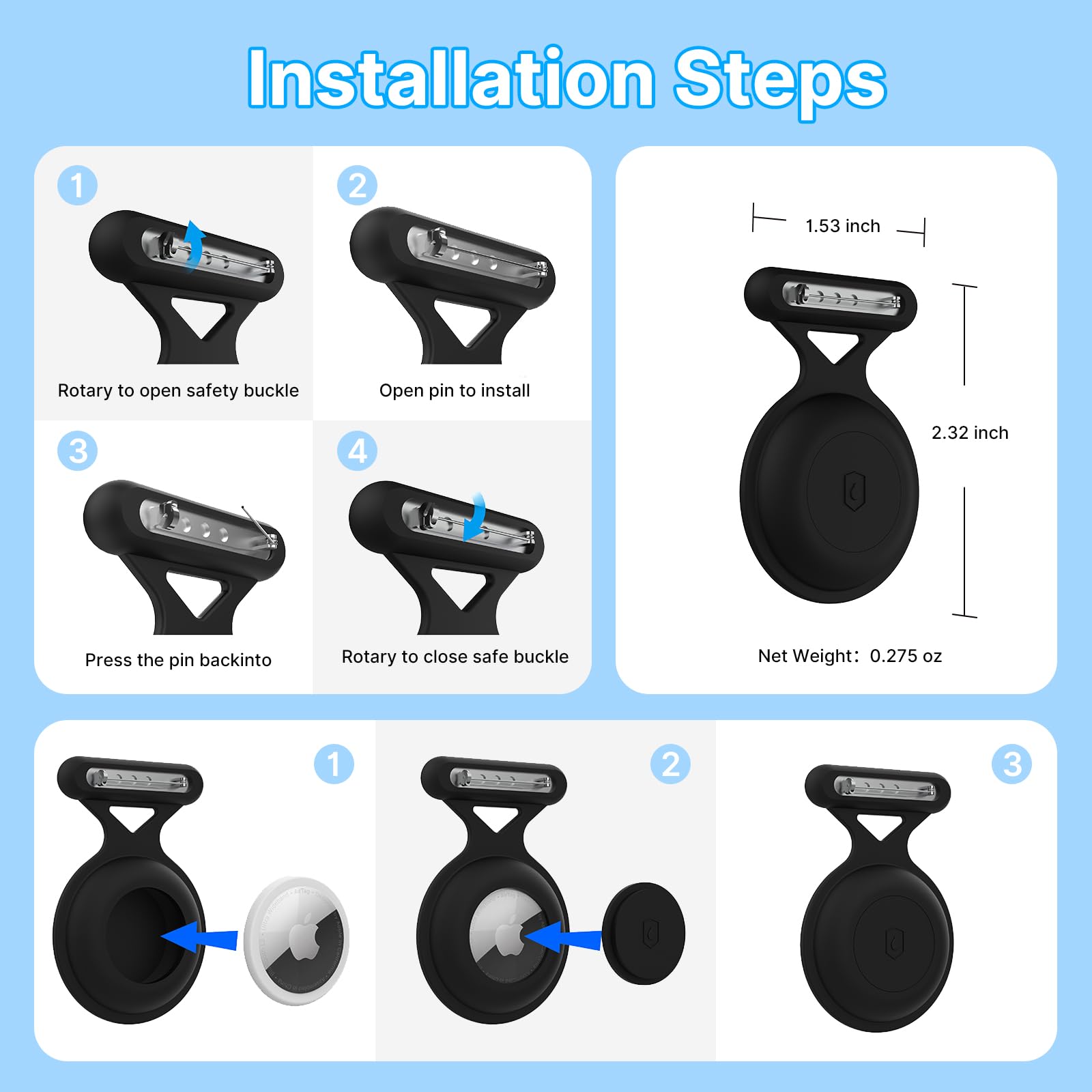 BOBOBEV Waterproof Airtag Holder for Kids 2 Pack Hidden Case with Pin Full Cover GPS Tracker Clip Compatible with Apple Airtag for Toddlers and Children - View 6 of 7