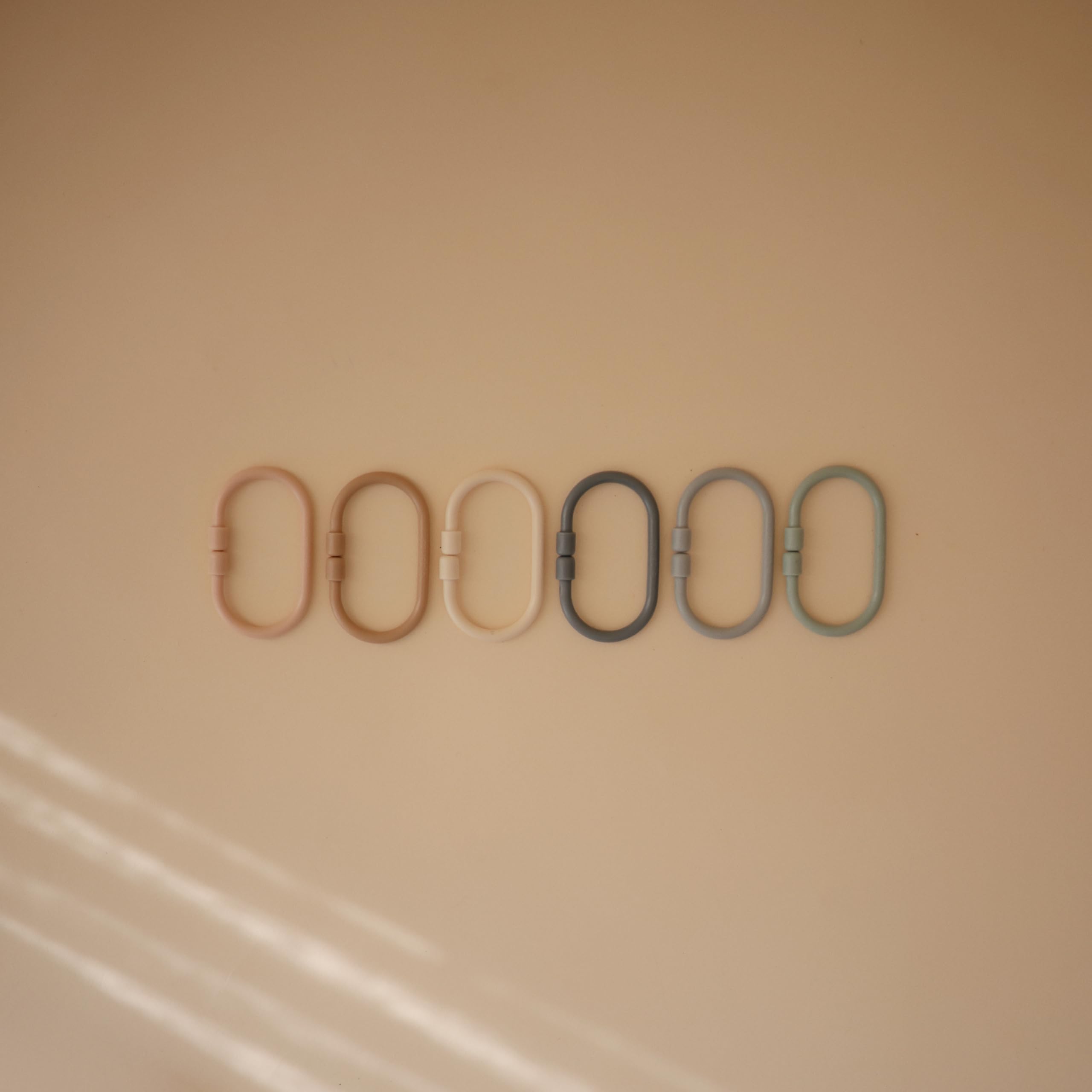 mushie Mushie Baby Chain Link Rings Toy 12 Count Multiuse Car Seat Stroller Connecting Toy in Shifting Sand Blush Cambridge Blue - View 2 of 9