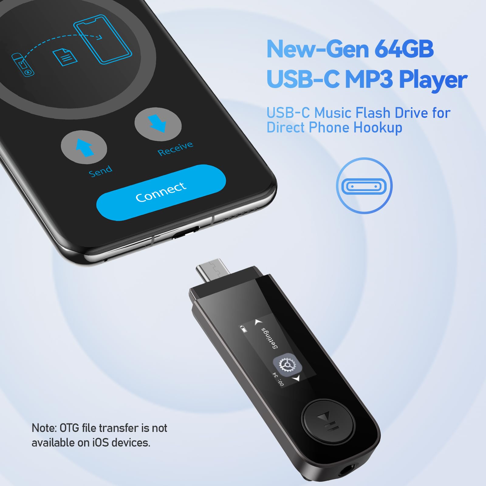 AGPTEK 64GB Bluetooth MP3 Player AGPTEK U5PL Type-C USB Music Player with Clip FM Radio Recording Mobile Phone Connection - View 2 of 8
