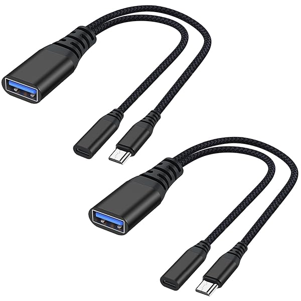 AreMe AreMe 2 Pack OTG Cable Adapter for Fire TV Stick 4K & Android Devices - Micro USB to USB OTG (Black)