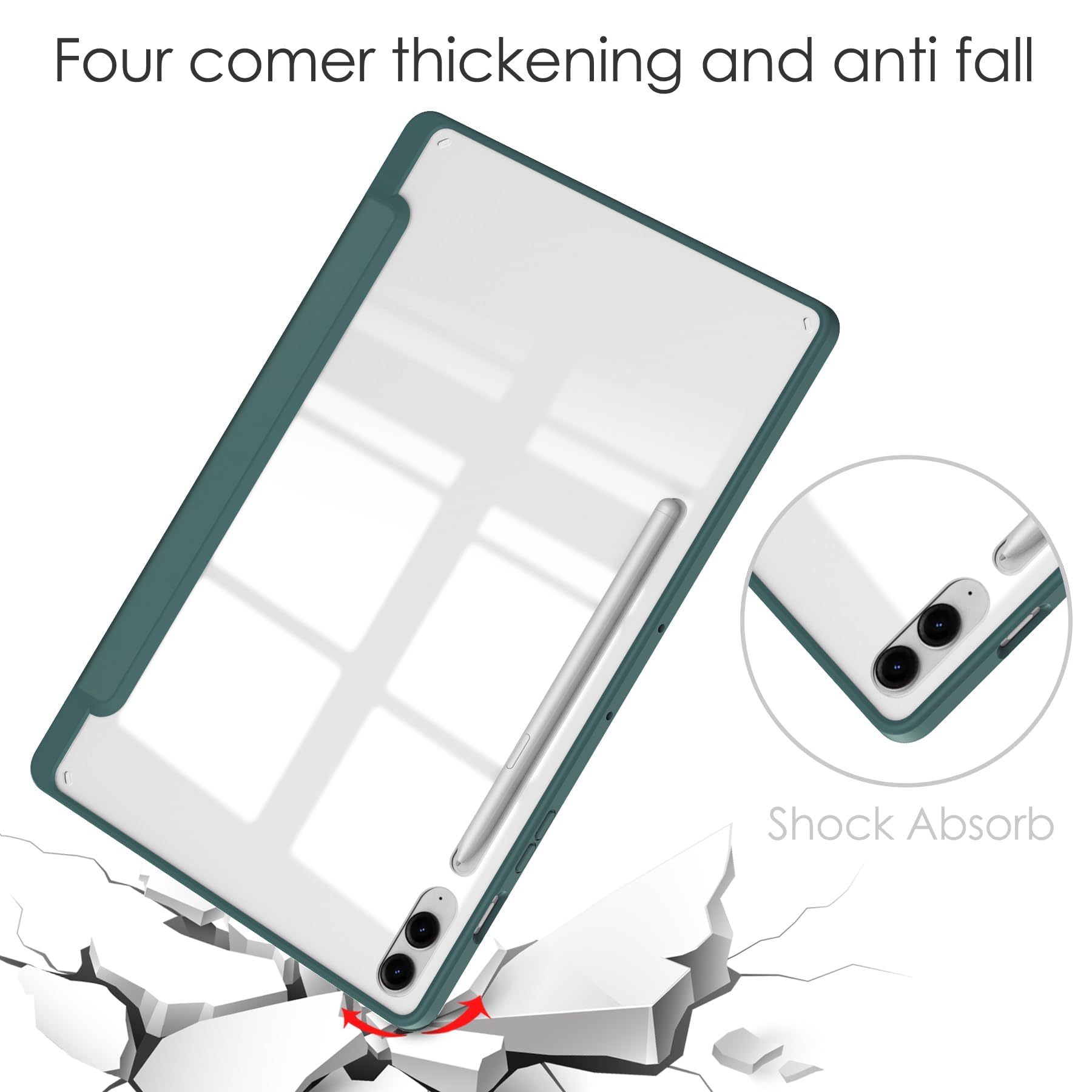 Ratesell Hybrid Slim Case for Samsung Galaxy Tab S9 FE 10.9 Inch and Galaxy Tab S9 11 Inch 2023 Shockproof Cover with Clear Back and S Pen Holder Blackish Green - View 6 of 8