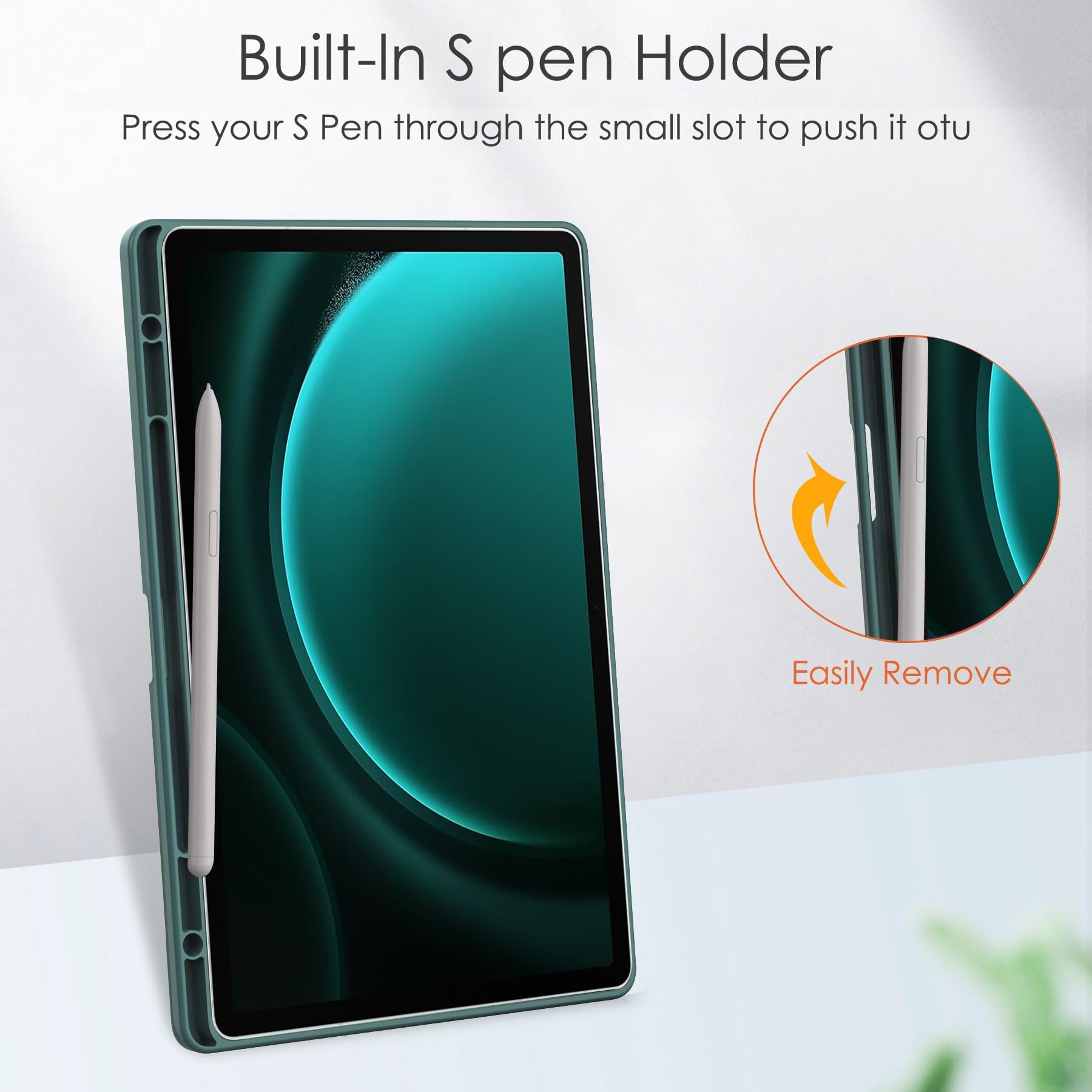 Ratesell Hybrid Slim Case for Samsung Galaxy Tab S9 FE 10.9 Inch and Galaxy Tab S9 11 Inch 2023 Shockproof Cover with Clear Back and S Pen Holder Blackish Green - View 7 of 8