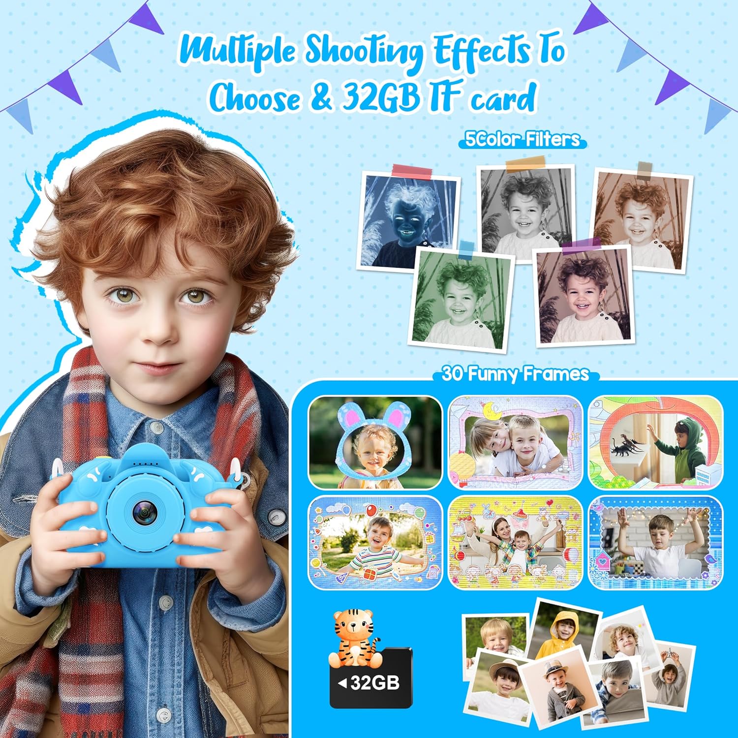 BEVLXNIV Kids Digital Camera Dual Lens 32GB SD Card Perfect Gift for Boys and Girls Aged 3 to 8 Ideal for Christmas or Birthday - View 6 of 7