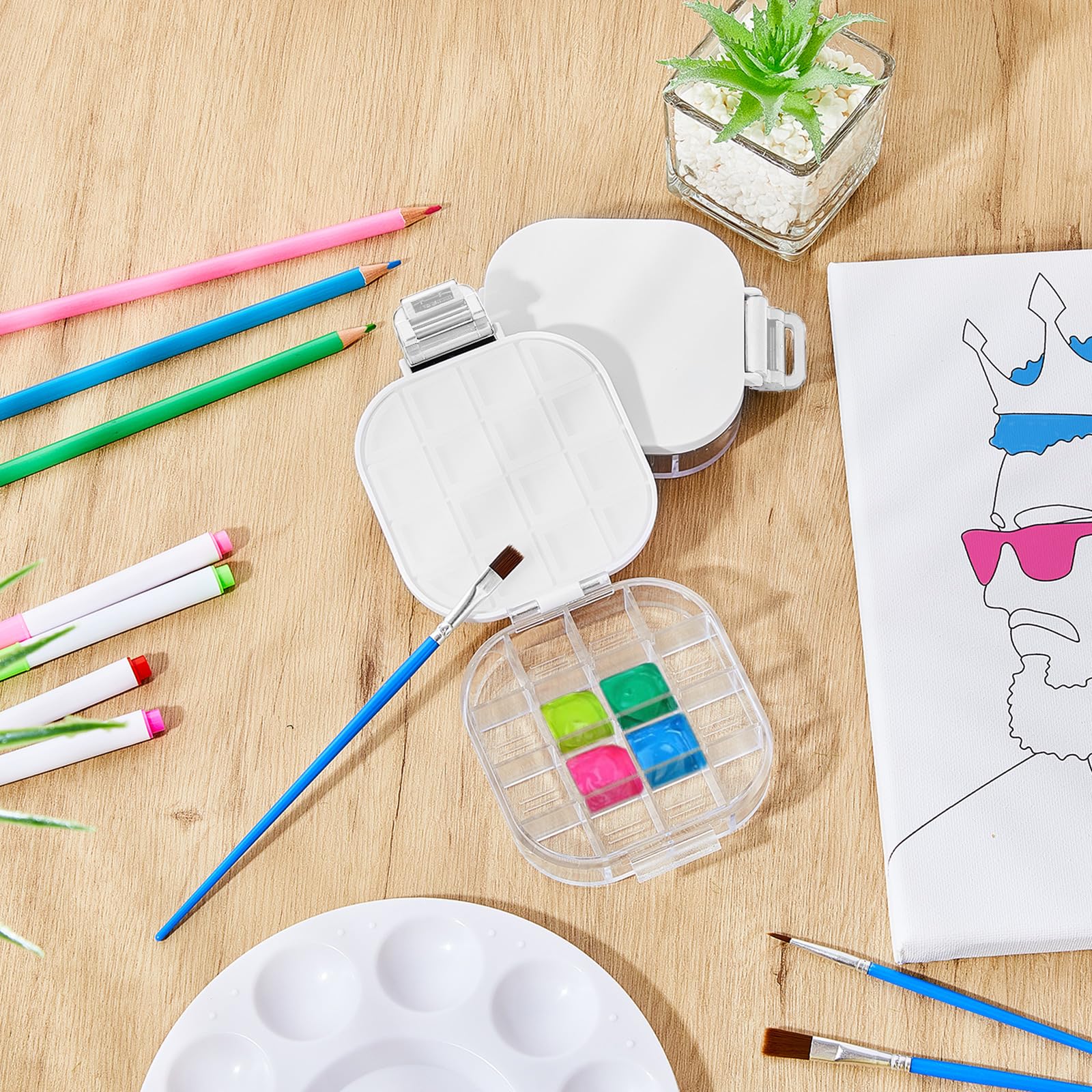 Yeaqee Yeaqee 4 Pcs Airtight Paint Storage Palette Box 16 Wells Small Paint Palette with Lid for Watercolor Gouache Oil Painting Art - View 5 of 7