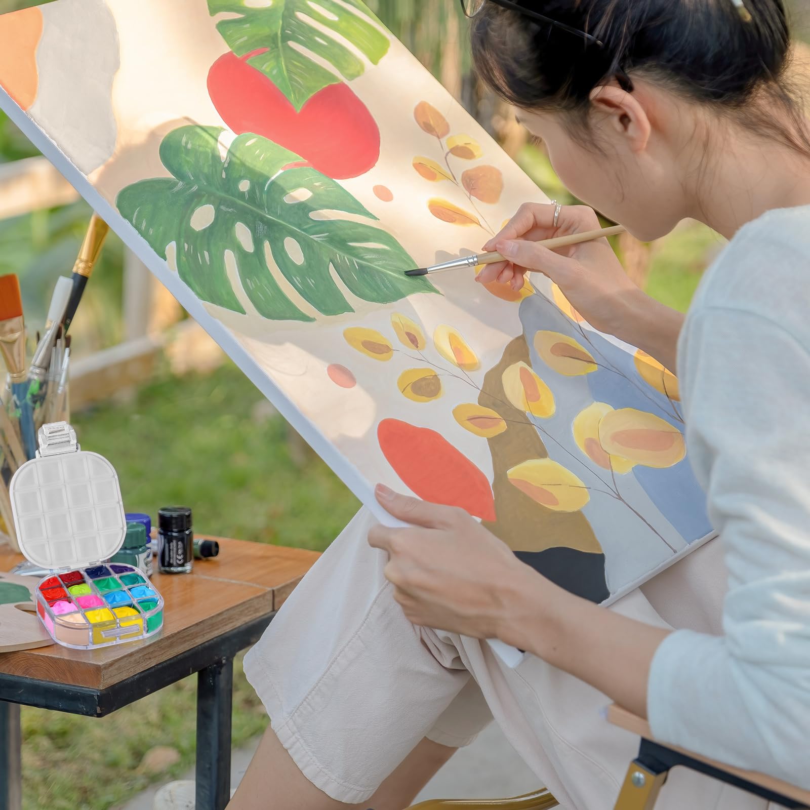 Yeaqee Yeaqee 4 Pcs Airtight Paint Storage Palette Box 16 Wells Small Paint Palette with Lid for Watercolor Gouache Oil Painting Art - View 6 of 7