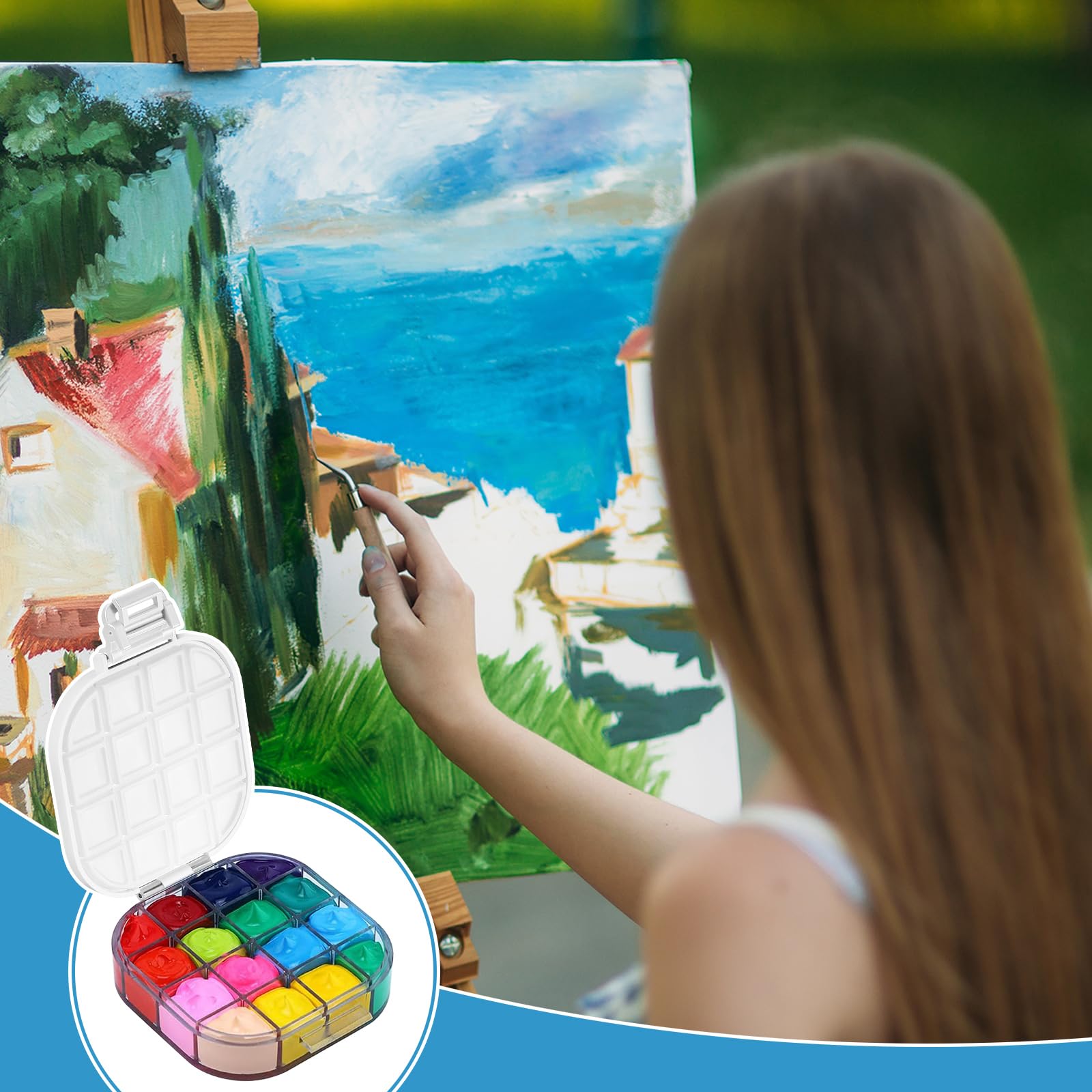 Yeaqee Yeaqee 4 Pcs Airtight Paint Storage Palette Box 16 Wells Small Paint Palette with Lid for Watercolor Gouache Oil Painting Art - View 7 of 7