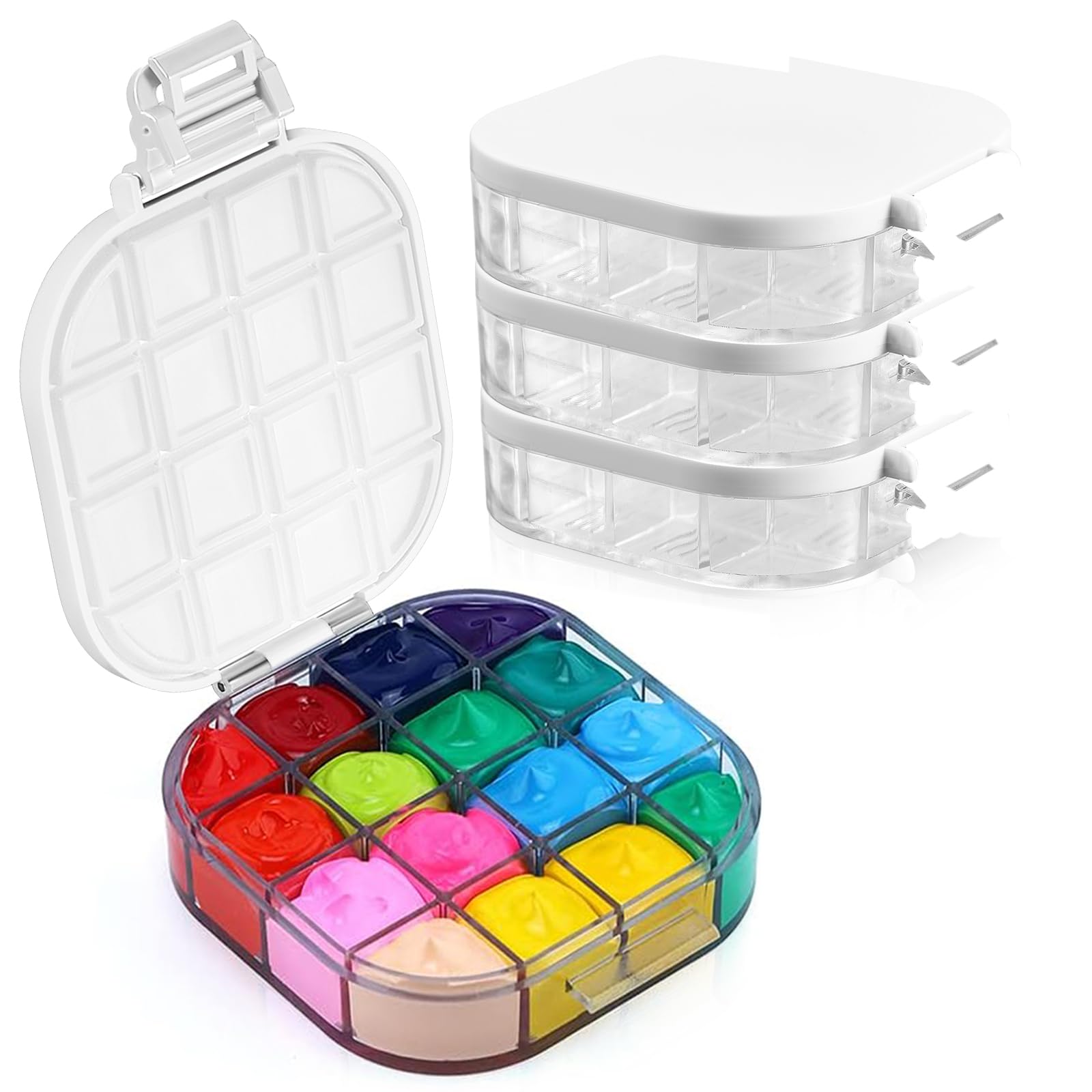 Yeaqee Yeaqee 4 Pcs Airtight Paint Storage Palette Box 16 Wells Small Paint Palette with Lid for Watercolor Gouache Oil Painting Art