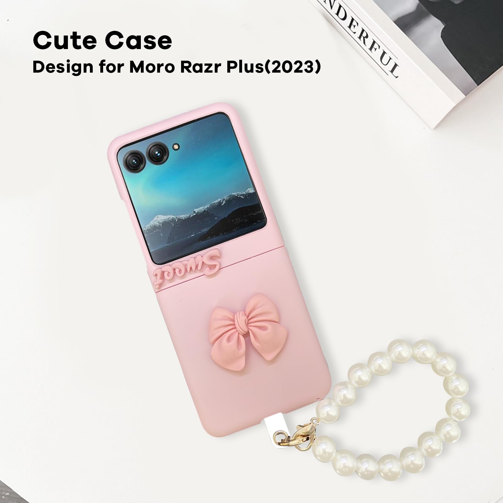 Yohulod Yohulod Pink Cute Case for Motorola Razr Plus 2023 Ultra Thin Shockproof Protective Cover with Pearl Chain Non-Slip Design - View 3 of 6