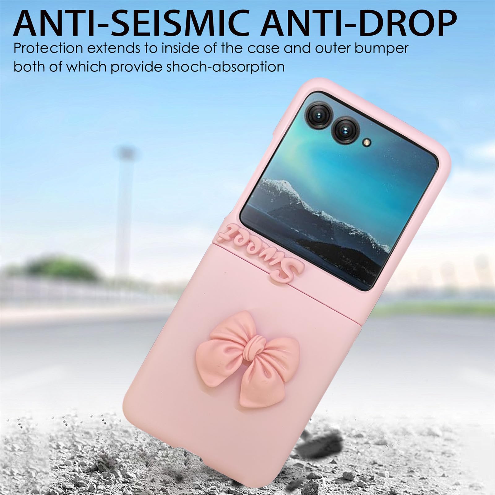 Yohulod Yohulod Pink Cute Case for Motorola Razr Plus 2023 Ultra Thin Shockproof Protective Cover with Pearl Chain Non-Slip Design - View 4 of 6