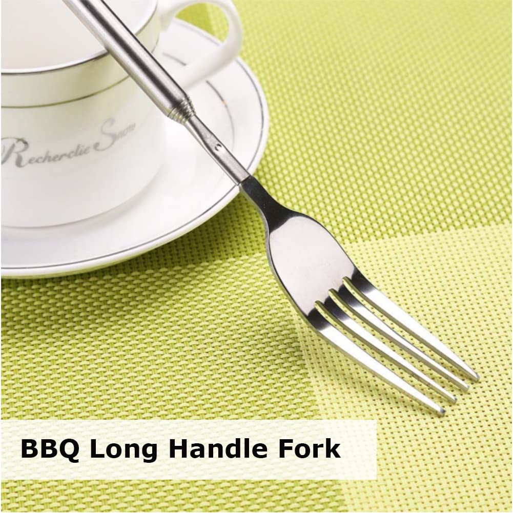 Diyeeni Stainless Steel Dinner Fork Set 5Pcs BBQ Telescopic Extendable Long Handle Anti Rust Sturdy Cutlery for Fruit and Dessert - View 3 of 9