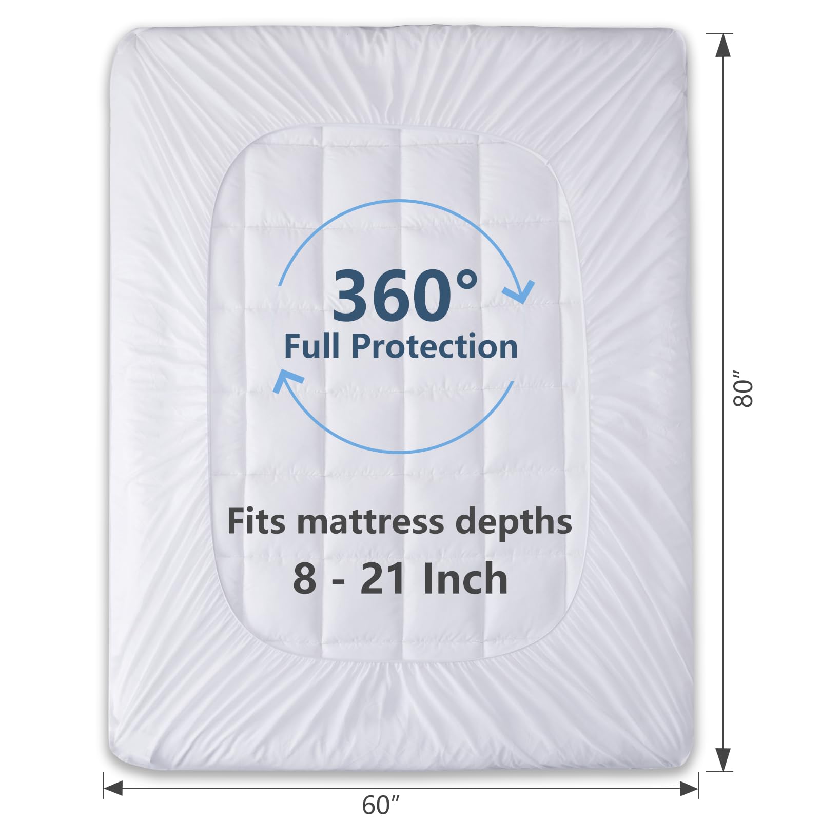 CozyLux CozyLux Queen Size Pillow Top Cotton Mattress Pad with Deep Pocket Quilted Cooling Protector 60x80 inch White - View 4 of 8