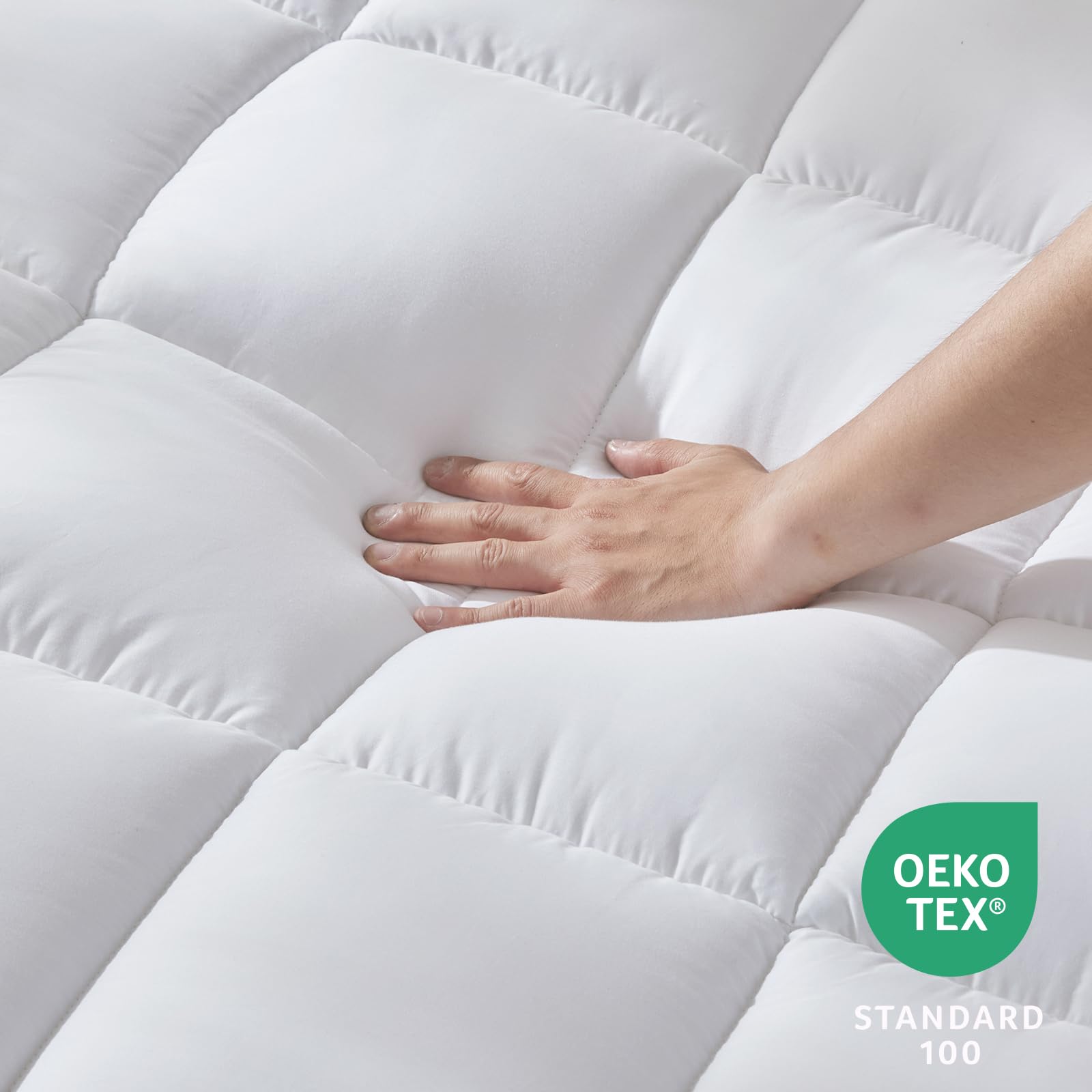 CozyLux CozyLux Queen Size Pillow Top Cotton Mattress Pad with Deep Pocket Quilted Cooling Protector 60x80 inch White - View 5 of 8