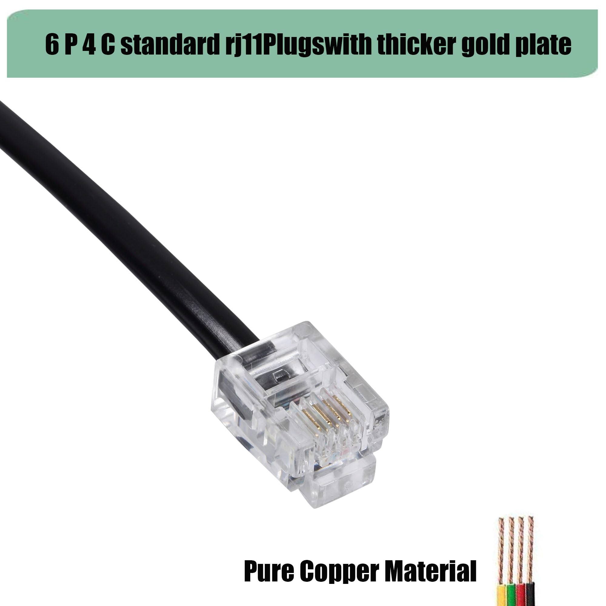 TOYAYAYO TOYAYAYO 3Pack 6ft RJ11 Phone Cord Male to Male for Landline and Fax Black 6P4C Telephone Line Cable - View 2 of 7