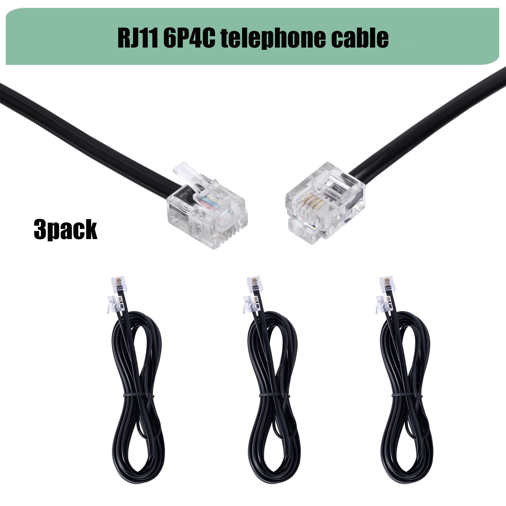 TOYAYAYO TOYAYAYO 3Pack 6ft RJ11 Phone Cord Male to Male for Landline and Fax Black 6P4C Telephone Line Cable - View 4 of 7