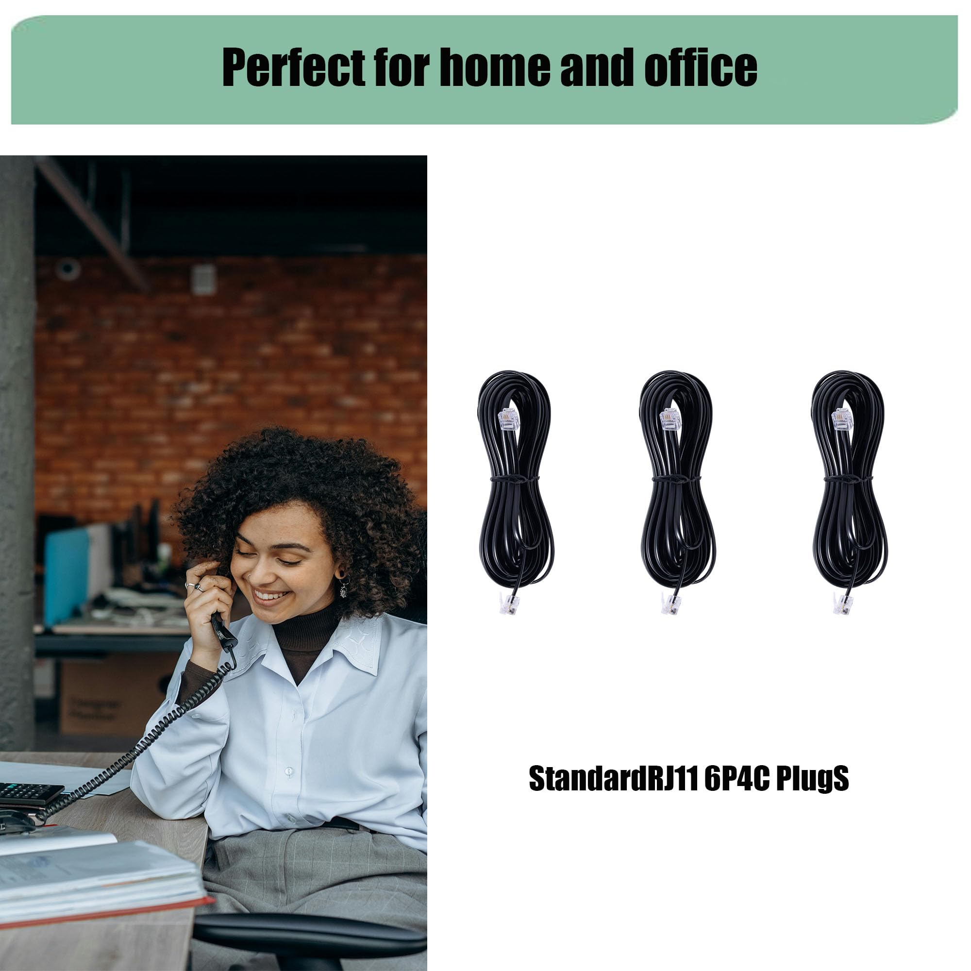 TOYAYAYO TOYAYAYO 3Pack 6ft RJ11 Phone Cord Male to Male for Landline and Fax Black 6P4C Telephone Line Cable - View 5 of 7