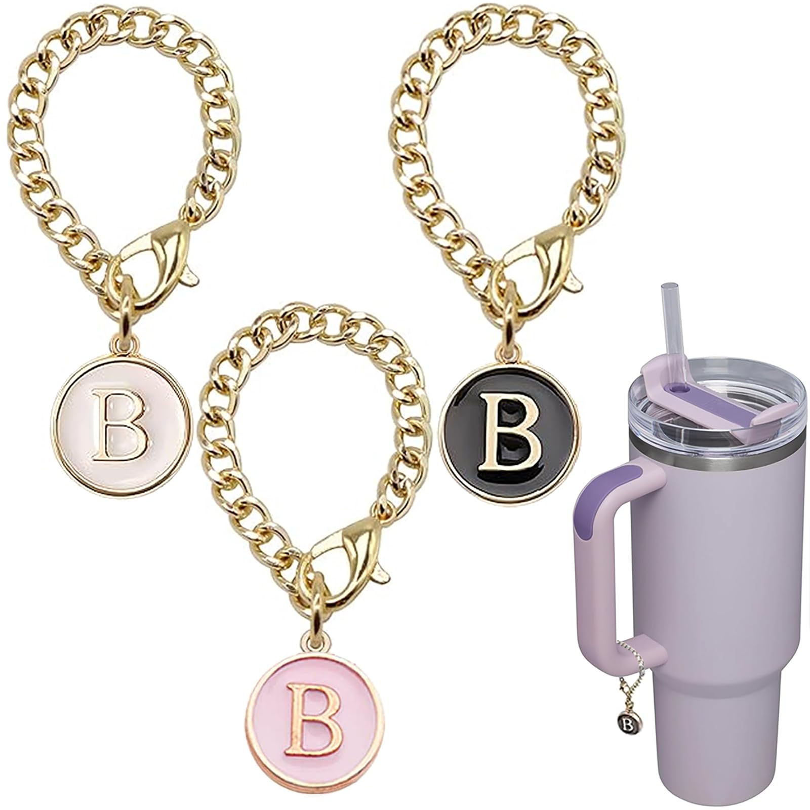 Ekarley Ekarley Letter Charm Accessories for Stanley Cup 3Pcs Initial Chain Water Bottle Handle Name ID Charm for Tumbler Cups