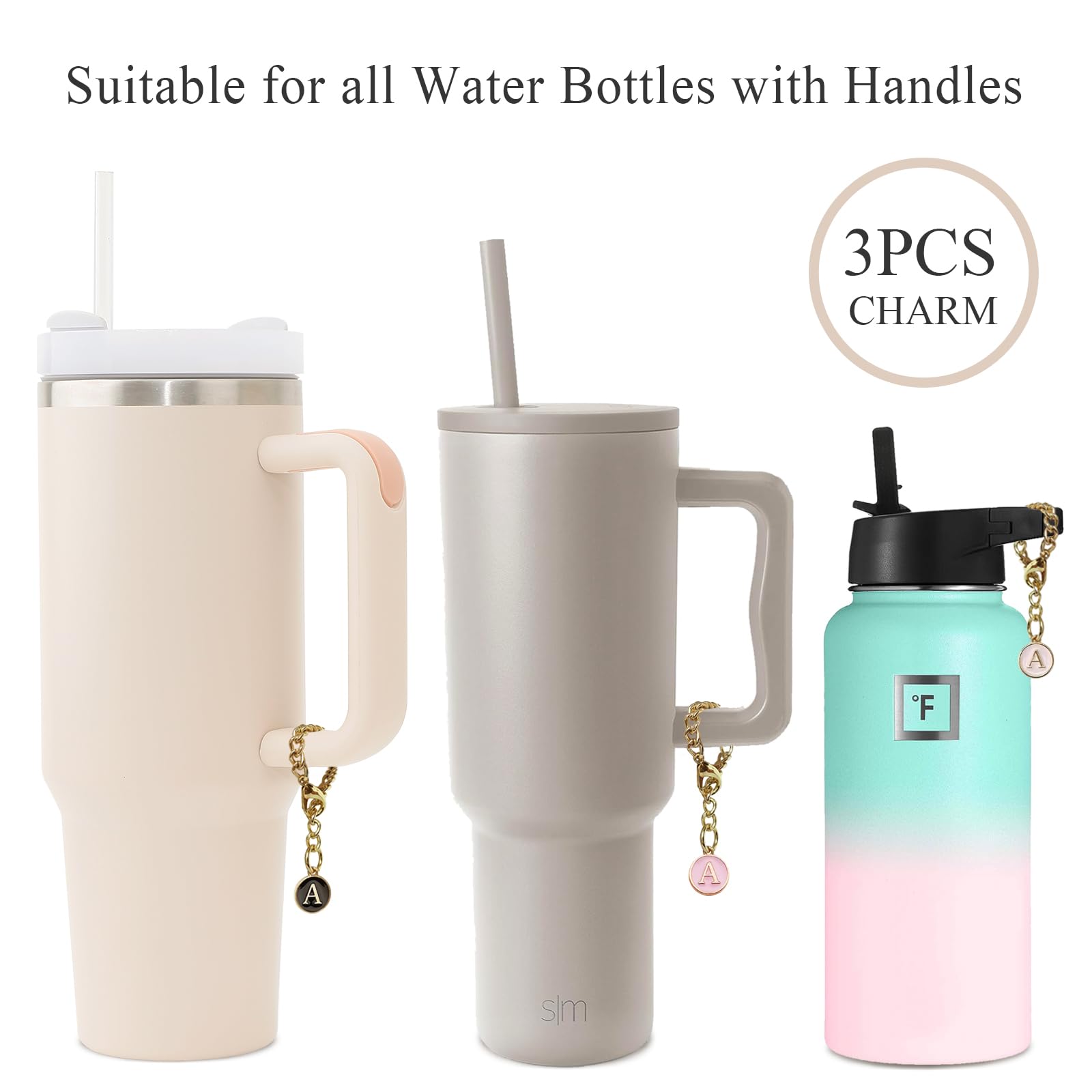 Ekarley Ekarley Letter Charm Accessories for Stanley Cup 3Pcs Initial Chain Water Bottle Handle Name ID Charm for Tumbler Cups - View 2 of 6