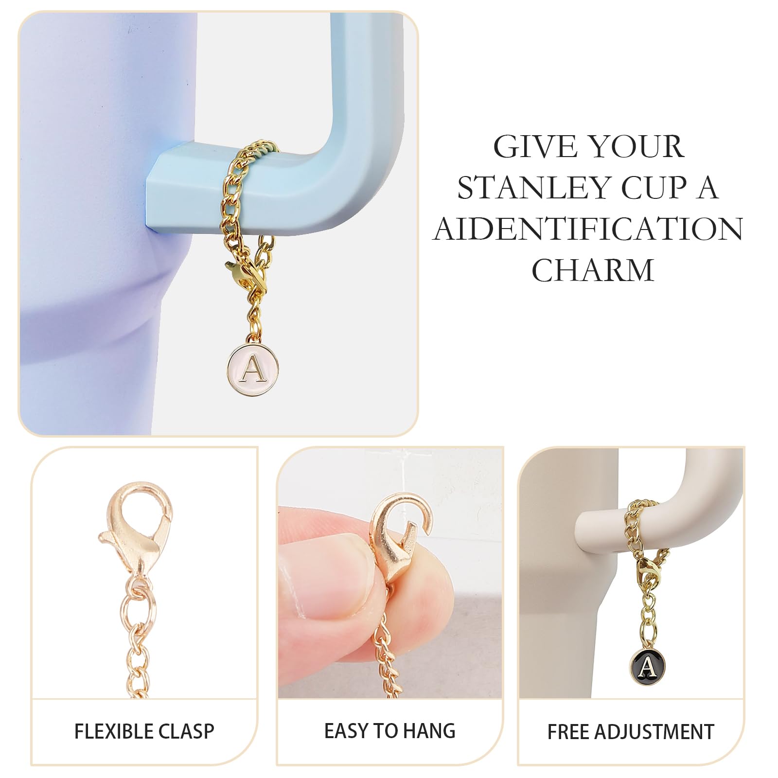 Ekarley Ekarley Letter Charm Accessories for Stanley Cup 3Pcs Initial Chain Water Bottle Handle Name ID Charm for Tumbler Cups - View 3 of 6