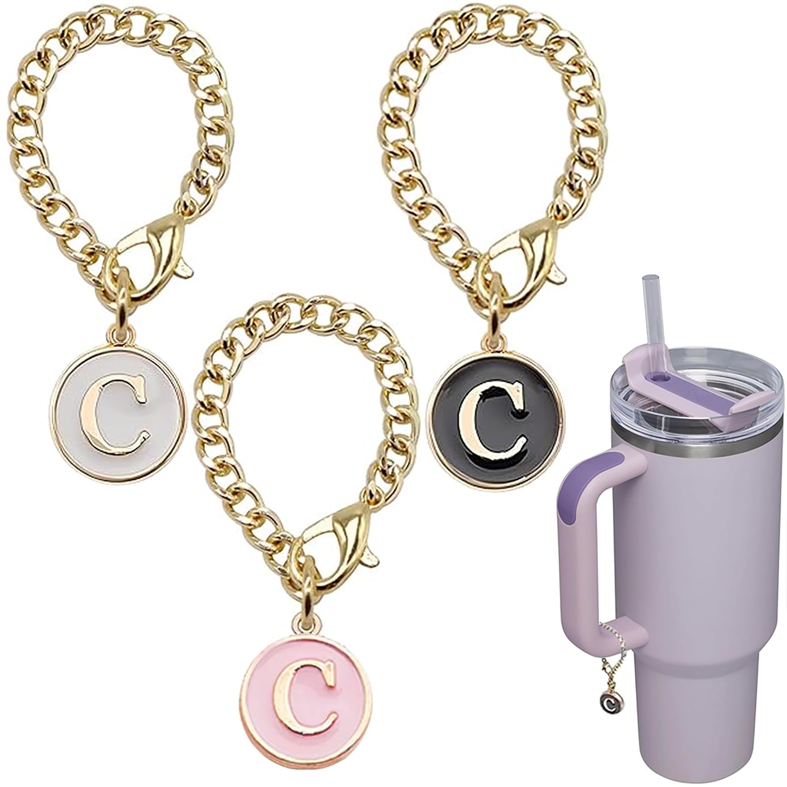 Ekarley Ekarley Letter Charm Accessories for Stanley Cup 3Pcs Initial Chain Water Bottle Handle Name ID Charm for Tumbler Cups