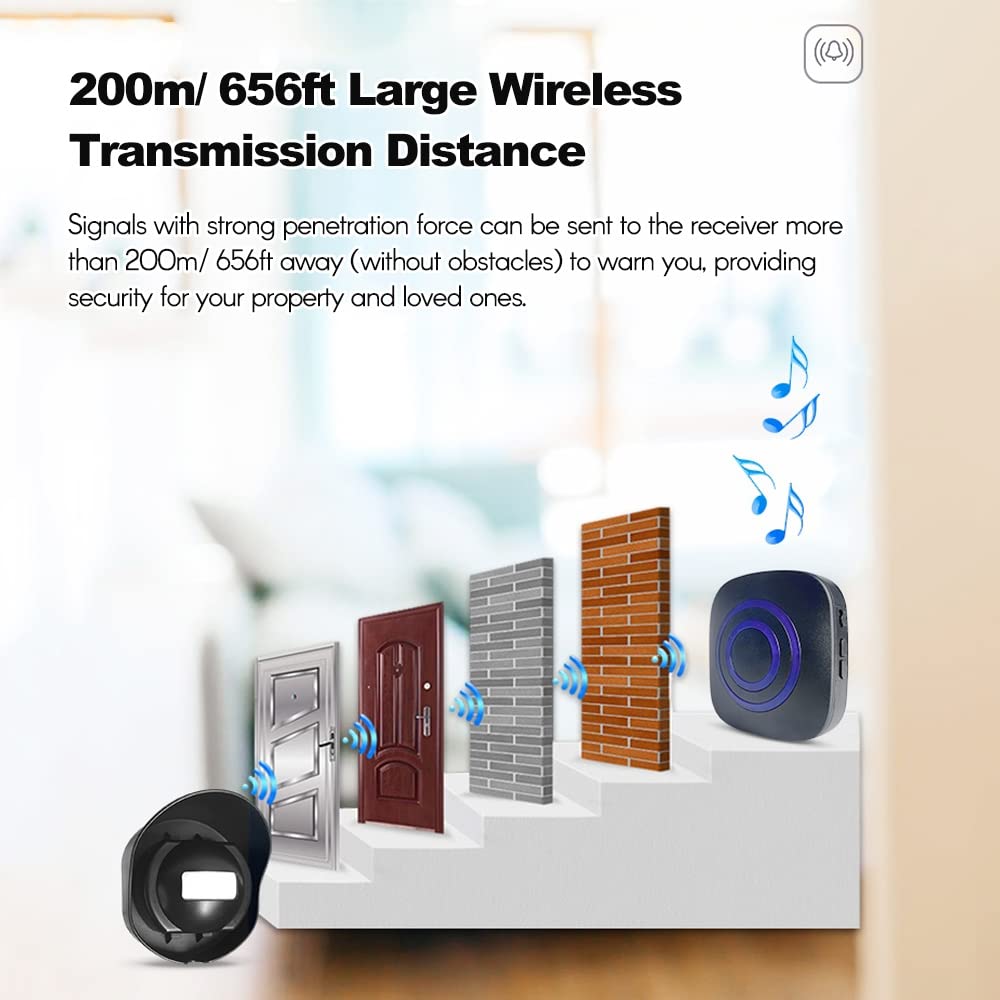 Sunydog Multifunctional Wireless Driveway Alarm Waterproof Motion Sensor 200m Range 38 Chimes 1 Receiver 2 Transmitters for Property Protection - View 4 of 9
