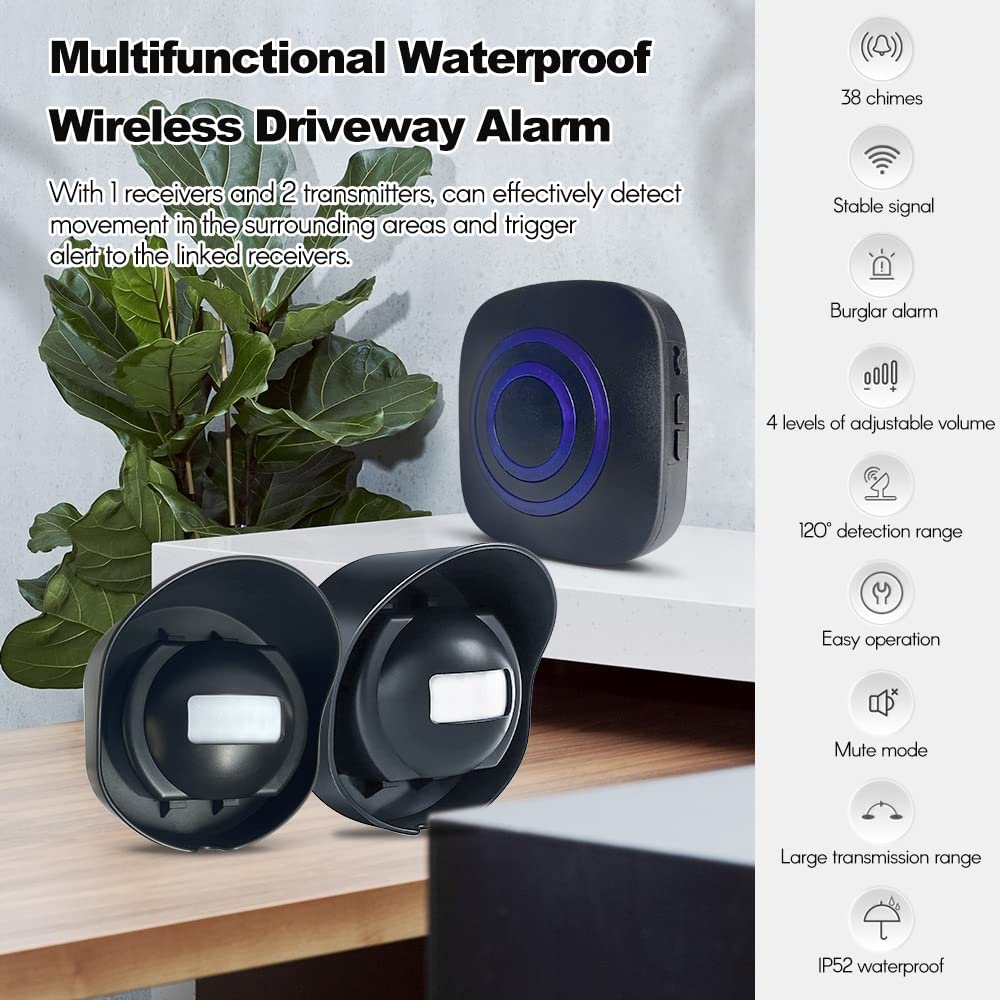 Sunydog Multifunctional Wireless Driveway Alarm Waterproof Motion Sensor 200m Range 38 Chimes 1 Receiver 2 Transmitters for Property Protection - View 5 of 9