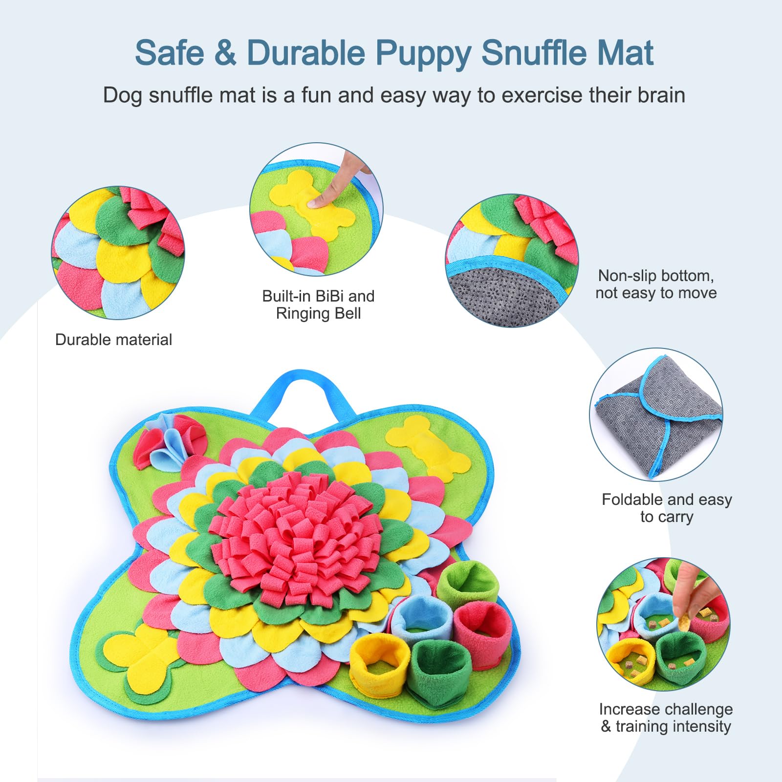 Ankilo Ankilo Snuffle Mat for Dogs 20x20 Dog Feeding Mat for Smell Training Slow Eating Puzzle Mat for Stress Release for Small Medium Large Dogs - View 2 of 9
