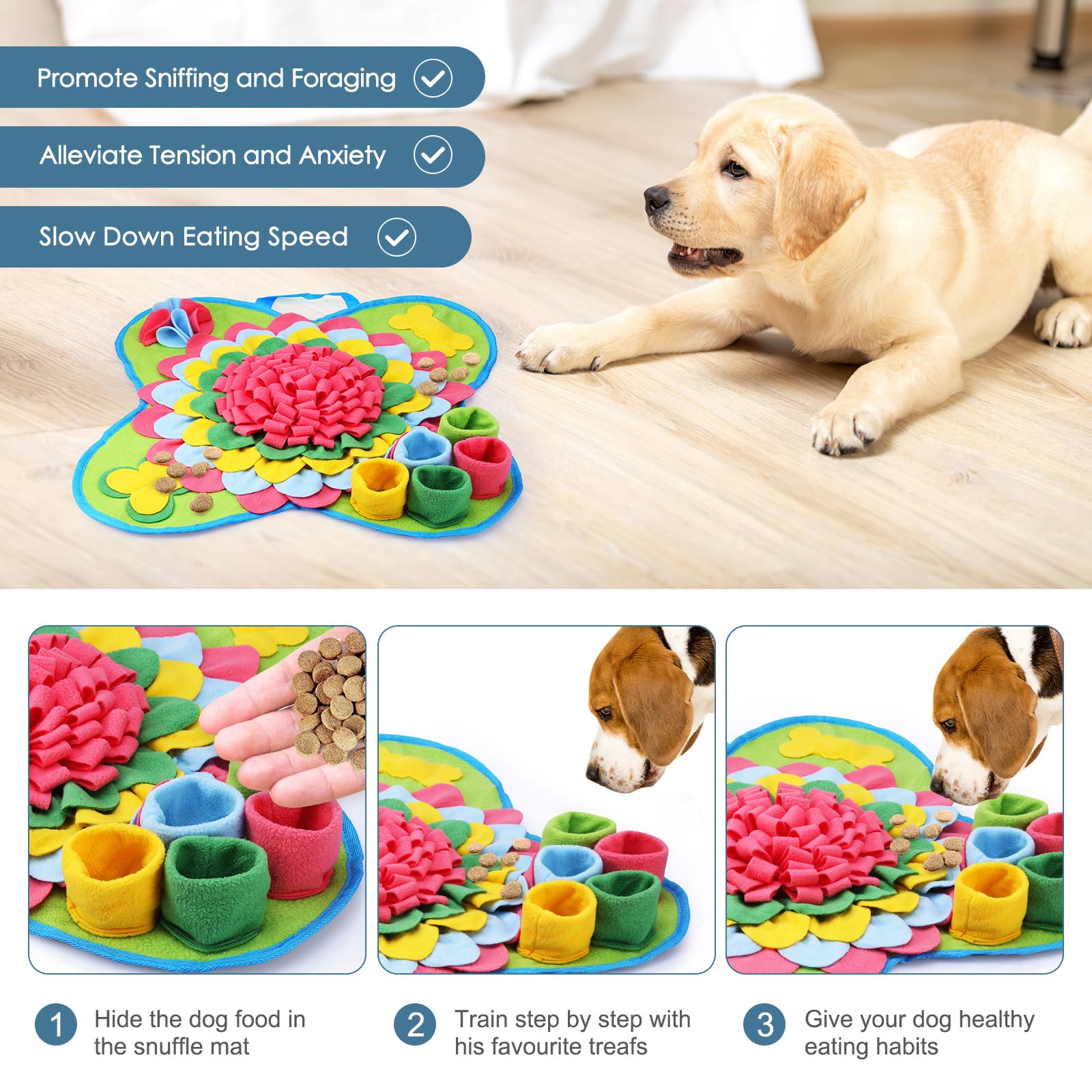 Ankilo Ankilo Snuffle Mat for Dogs 20x20 Dog Feeding Mat for Smell Training Slow Eating Puzzle Mat for Stress Release for Small Medium Large Dogs - View 5 of 9