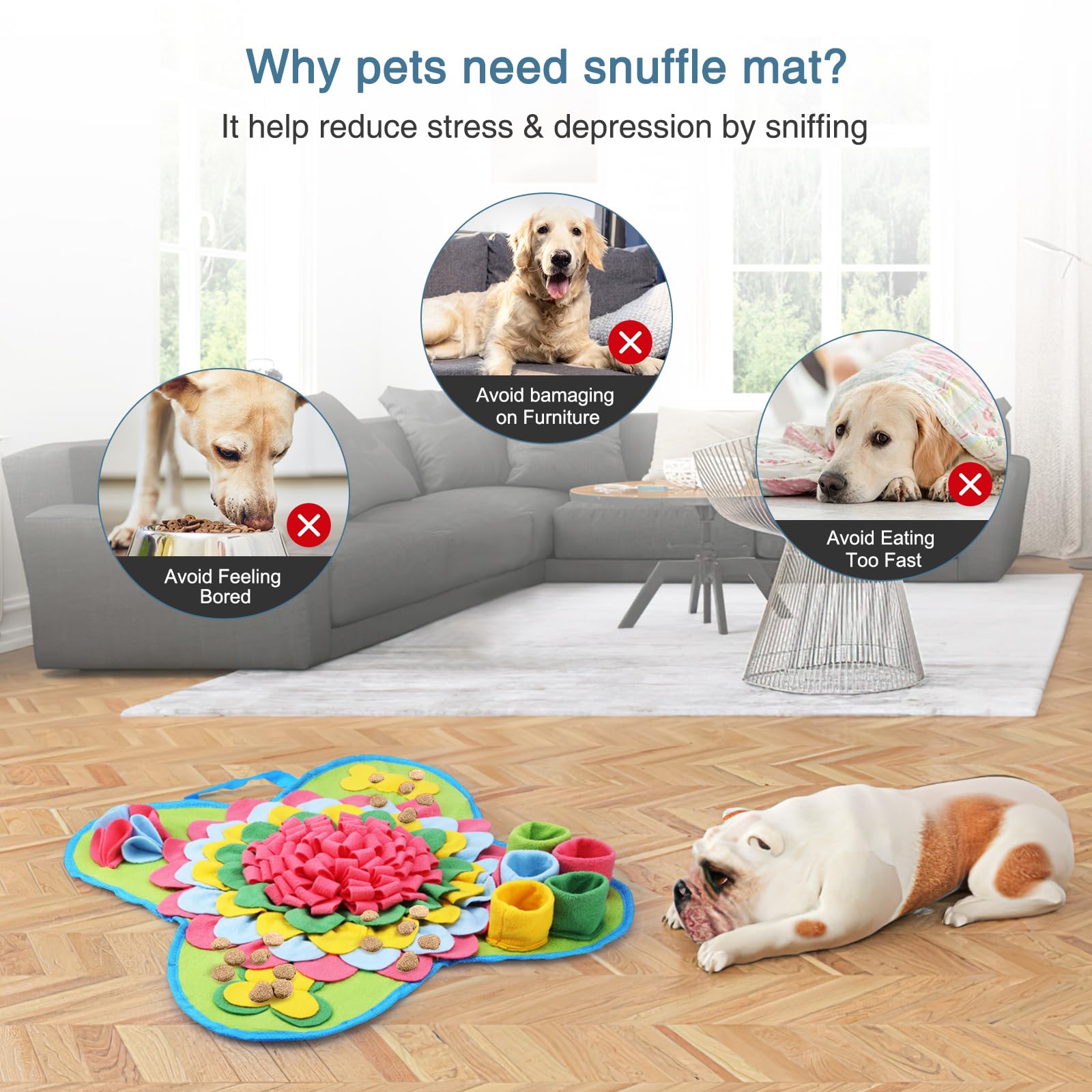 Ankilo Ankilo Snuffle Mat for Dogs 20x20 Dog Feeding Mat for Smell Training Slow Eating Puzzle Mat for Stress Release for Small Medium Large Dogs - View 8 of 9