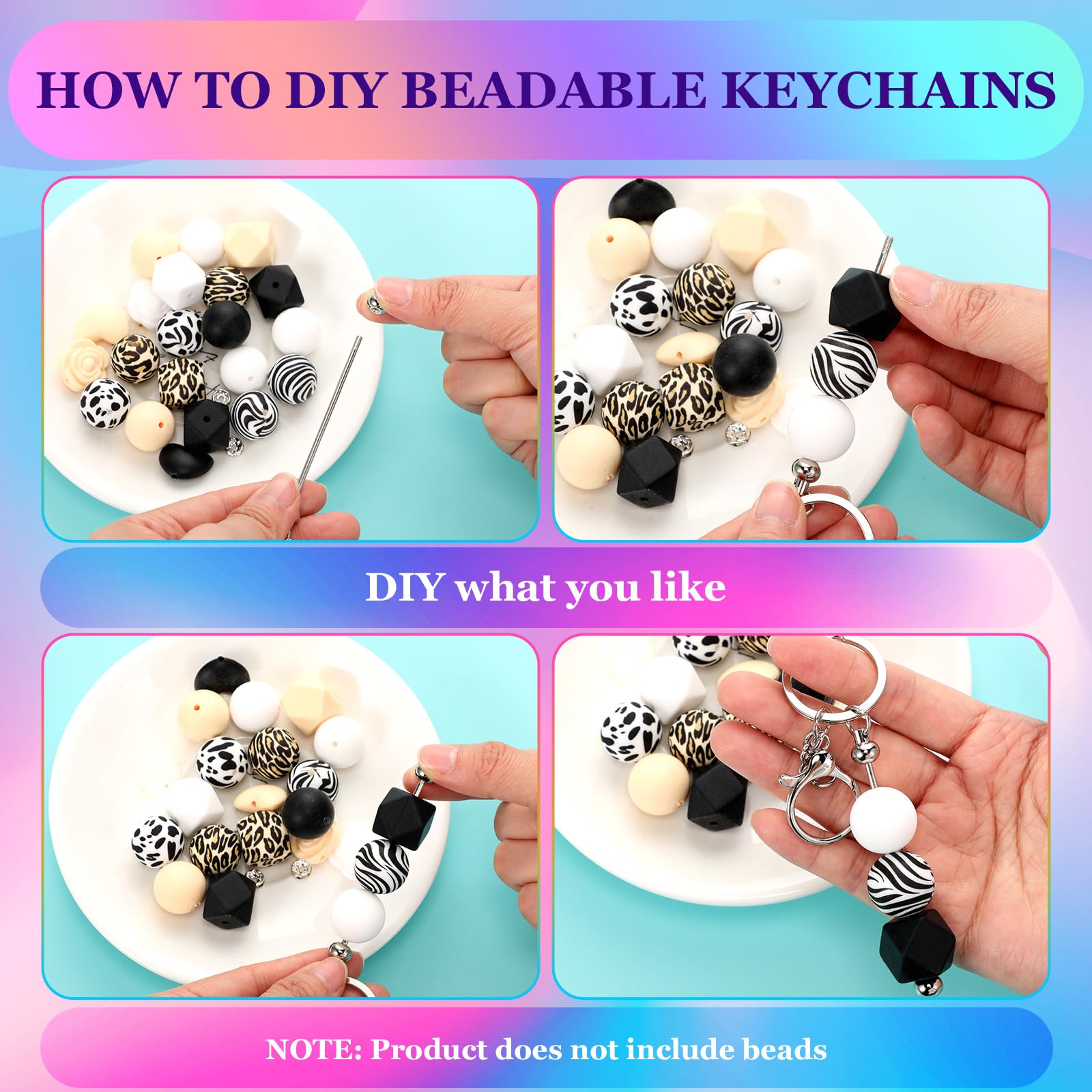 Ecation Ecation 20 Pcs Metal Beadable Keychain Bars for DIY Jewelry Making and Craft Projects in Silver and Gold - View 4 of 6