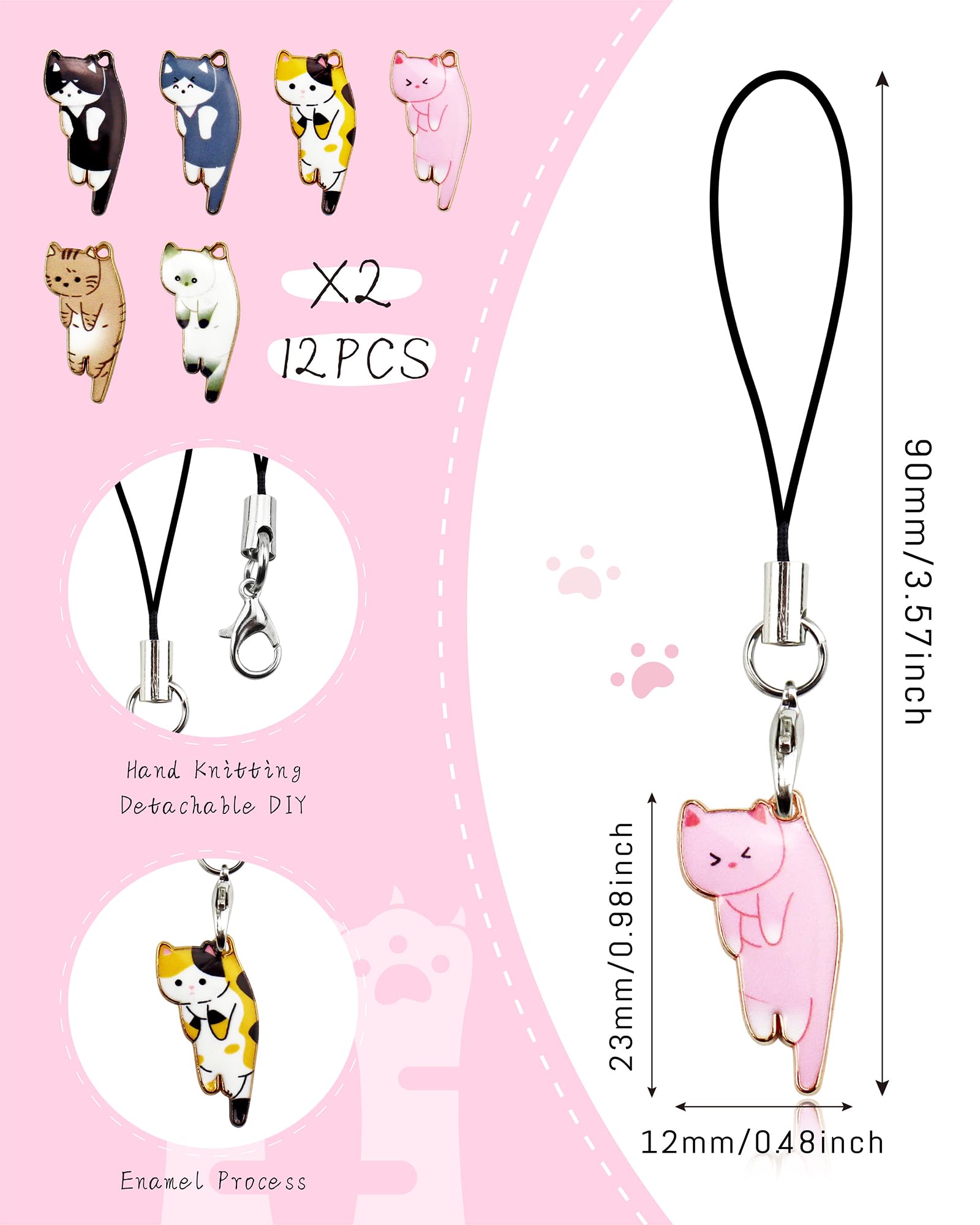 YETOOME YETOOME 12 Pcs Cute Cat Charms for Mobile Phones Aesthetic Hanging Pendants for Backpacks Wallets and Keychains - View 2 of 7