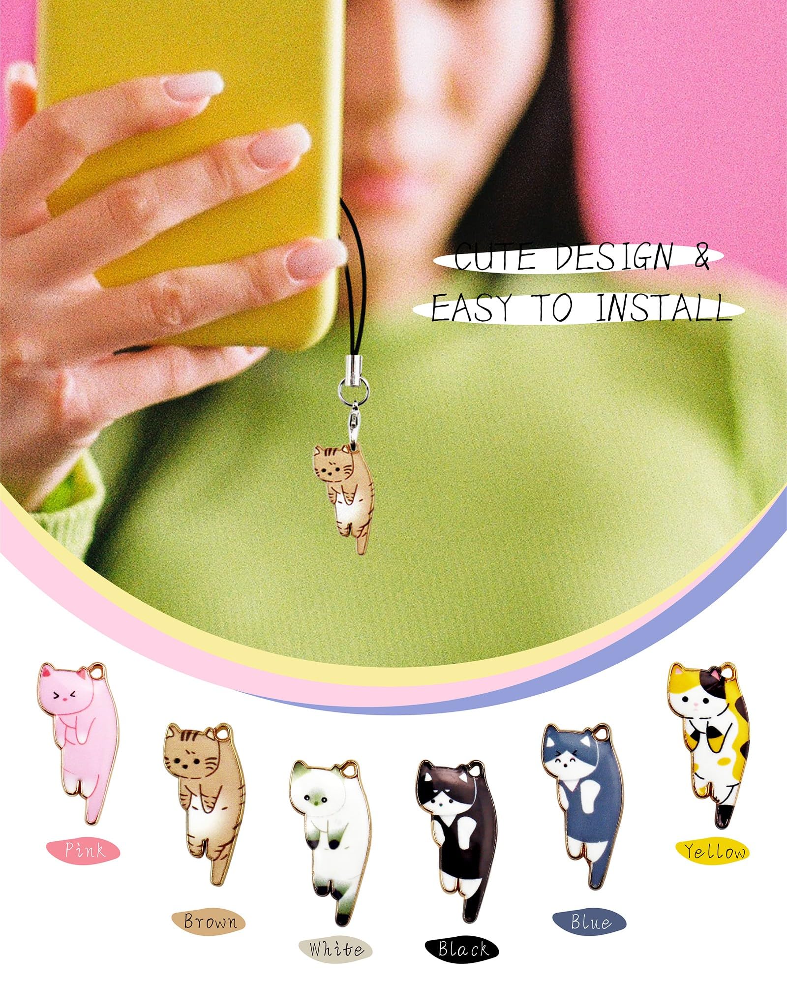 YETOOME YETOOME 12 Pcs Cute Cat Charms for Mobile Phones Aesthetic Hanging Pendants for Backpacks Wallets and Keychains - View 4 of 7