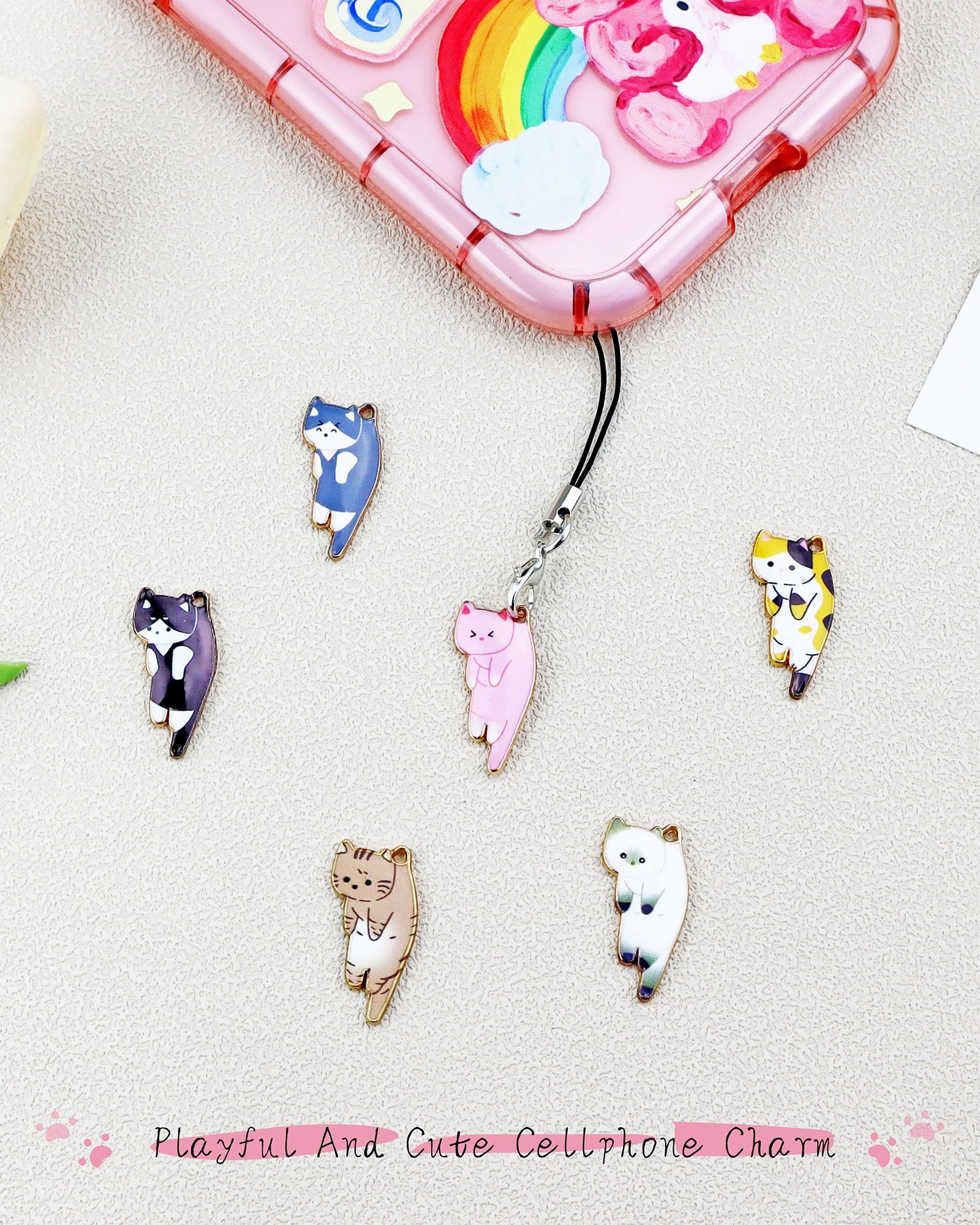 YETOOME YETOOME 12 Pcs Cute Cat Charms for Mobile Phones Aesthetic Hanging Pendants for Backpacks Wallets and Keychains - View 5 of 7