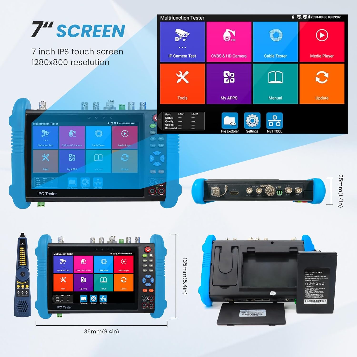 Anpviz Anpviz 8MP CCTV Camera Tester with IPS Touch Screen 5 in 1 AHD CVI TVI CVBS IP Support DMM OPM VFL TDR POE PTZ WiFi 4K HDMI IPC-9800MOVTADHS Plus - View 7 of 8