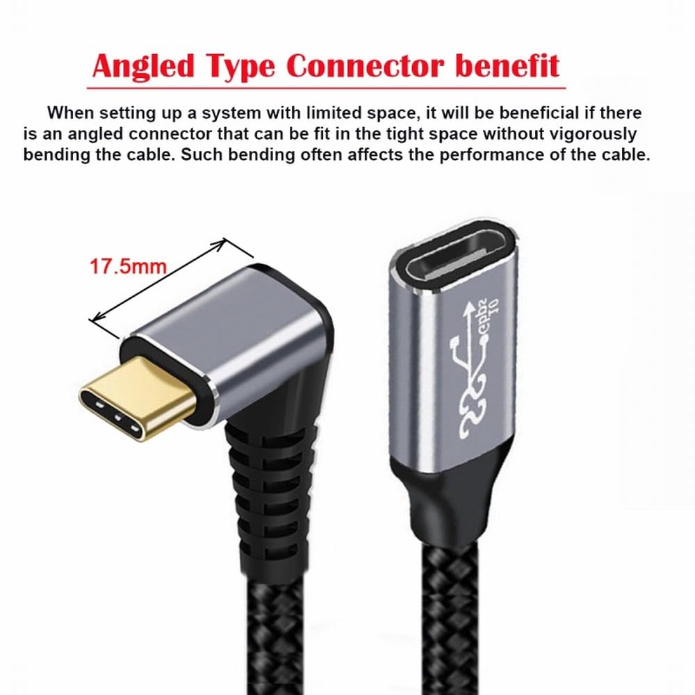 CY CY Cable Up Down Angled USB C Male to Female Extension Data Cable 10Gbps 100W Compatible with iPhone 15 and Laptops 300cm - View 3 of 9