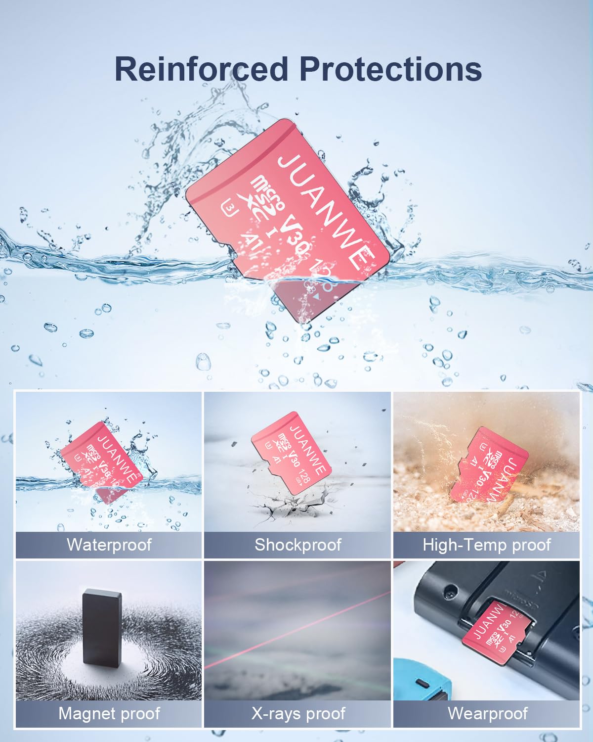 JUANWE JUANWE 128GB Micro SD Card 5 Pack A1 U3 V30 4K Video Recording TF Cards with Adapter for Phone Dash Cam Security Camera - View 6 of 7