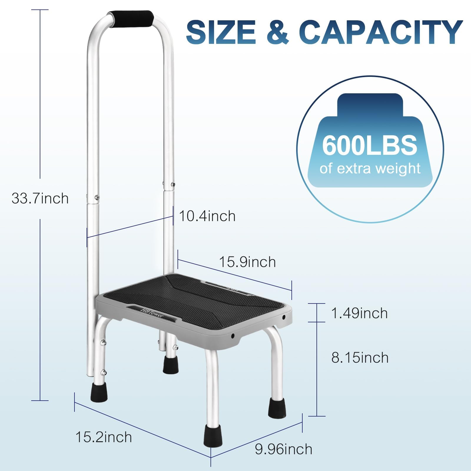 HBTower HBTower Lightweight Aluminum Step Stool with Handle for Seniors Non-Slip Feet Ideal for Bedroom Kitchen and Bathroom Use - View 2 of 7