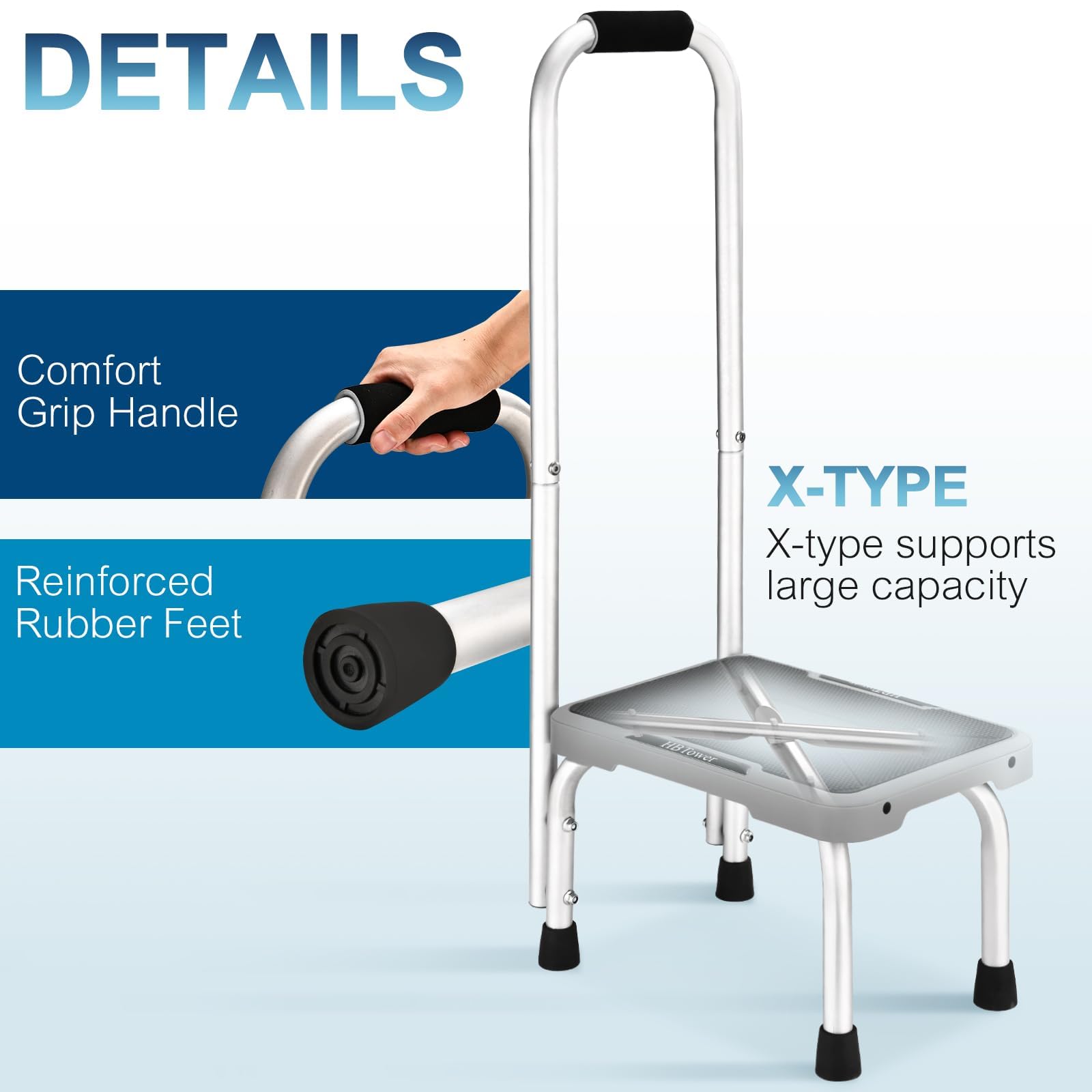 HBTower HBTower Lightweight Aluminum Step Stool with Handle for Seniors Non-Slip Feet Ideal for Bedroom Kitchen and Bathroom Use - View 6 of 7