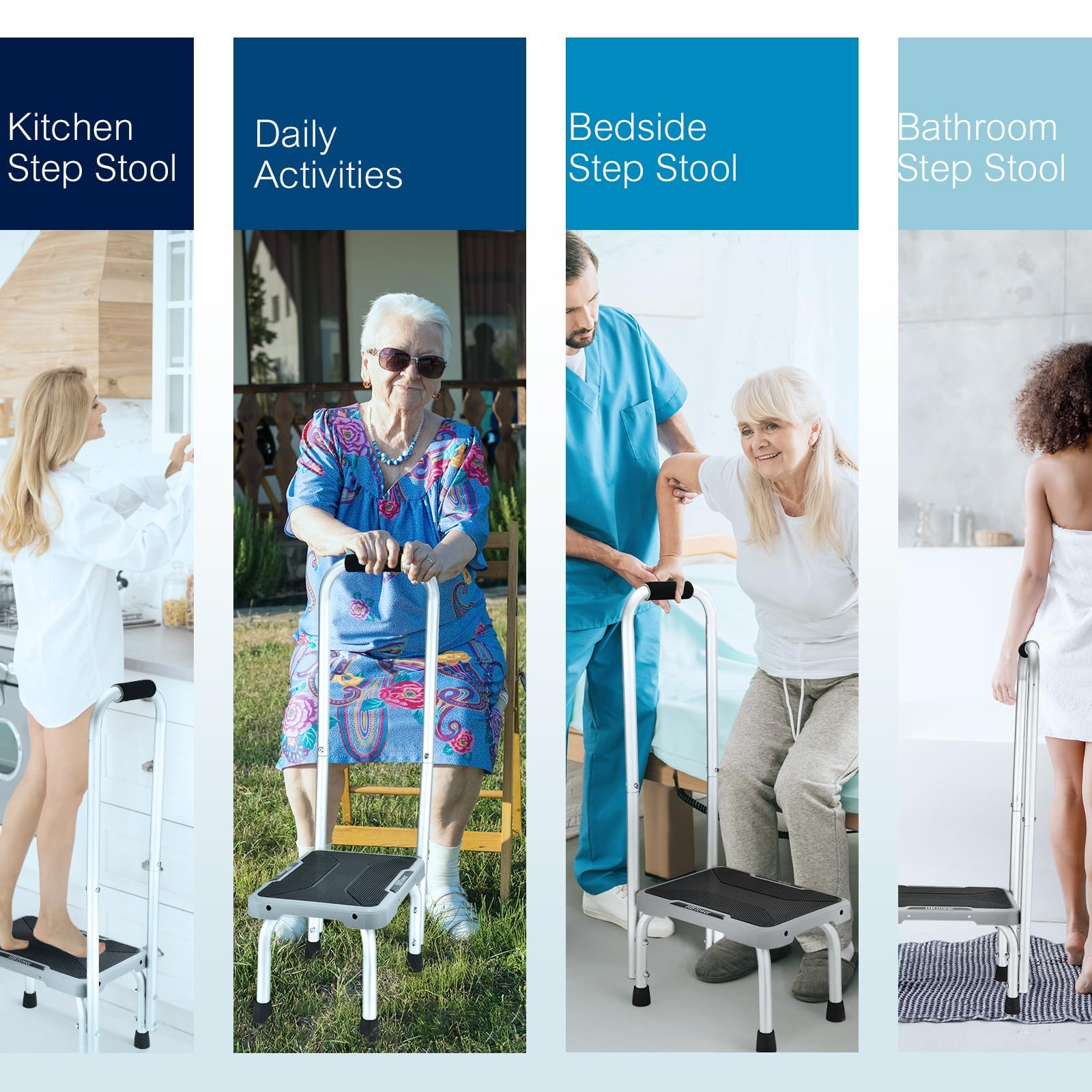 HBTower HBTower Lightweight Aluminum Step Stool with Handle for Seniors Non-Slip Feet Ideal for Bedroom Kitchen and Bathroom Use - View 7 of 7