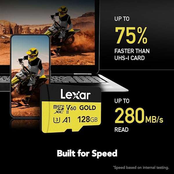 Lexar Lexar 128GB Professional Gold Micro SD Card - UHS-II, 4K UHD, Fast 280/100 MB/s for Drones & Action Cameras - View 5 of 9